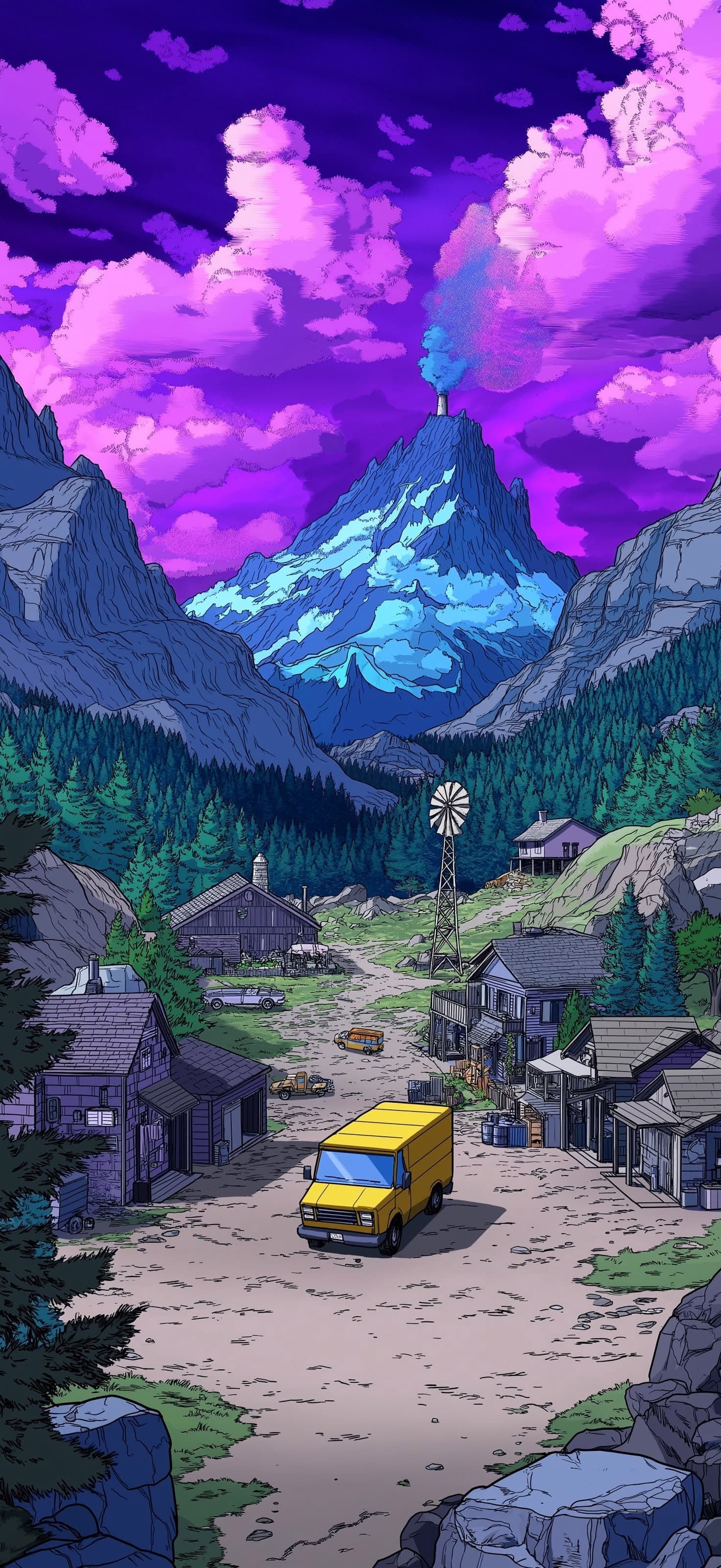 Purple Mountain Village - Pro phone wallpaper
