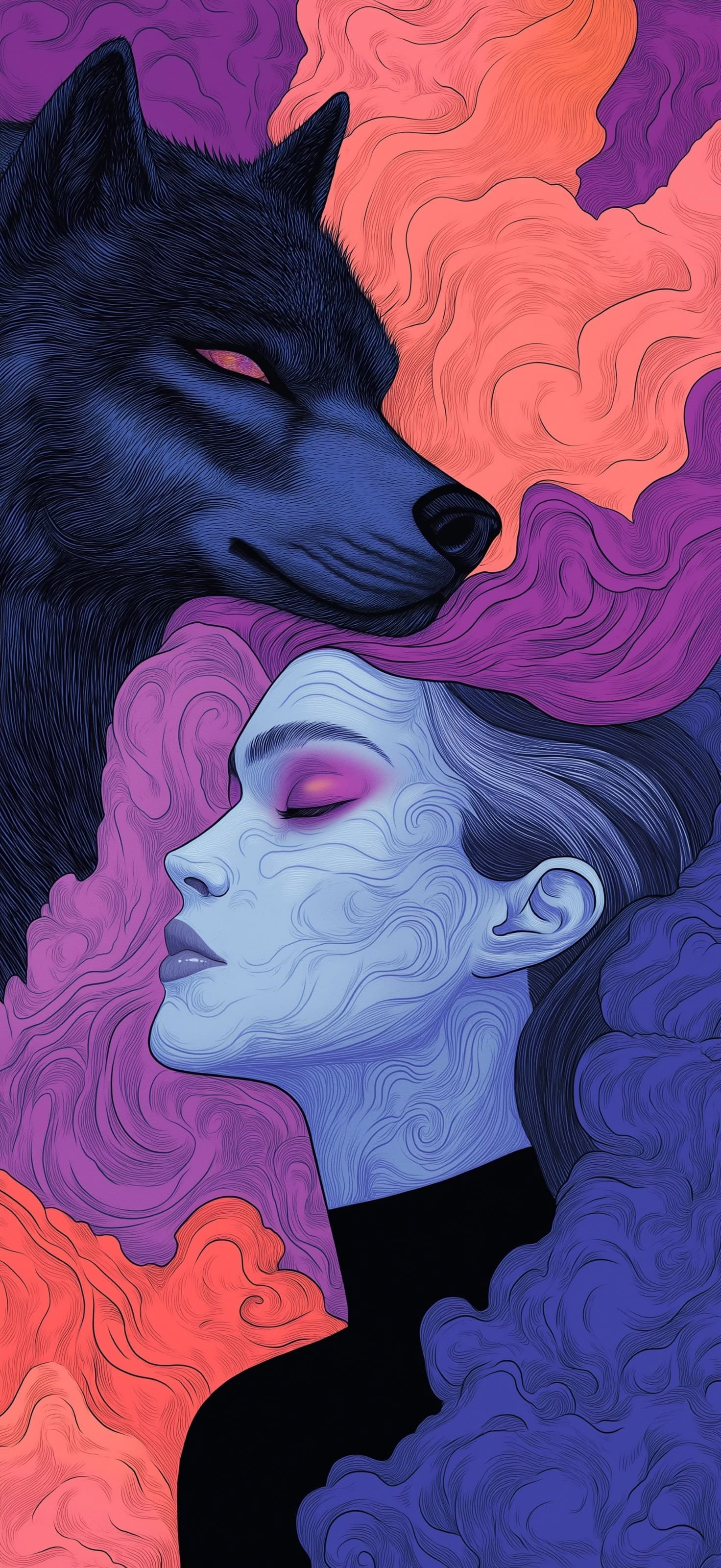 Dreamy Wolf Portrait - Pro phone wallpaper