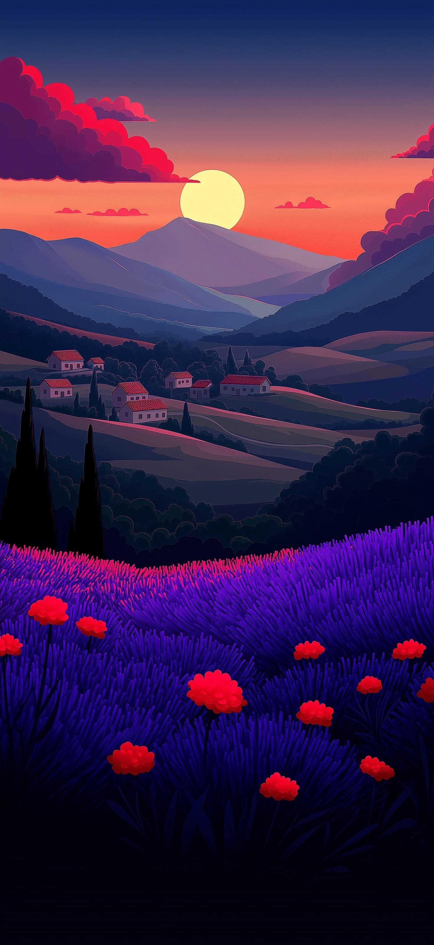 Crimson Lavender Sunset - Pro phone wallpaper