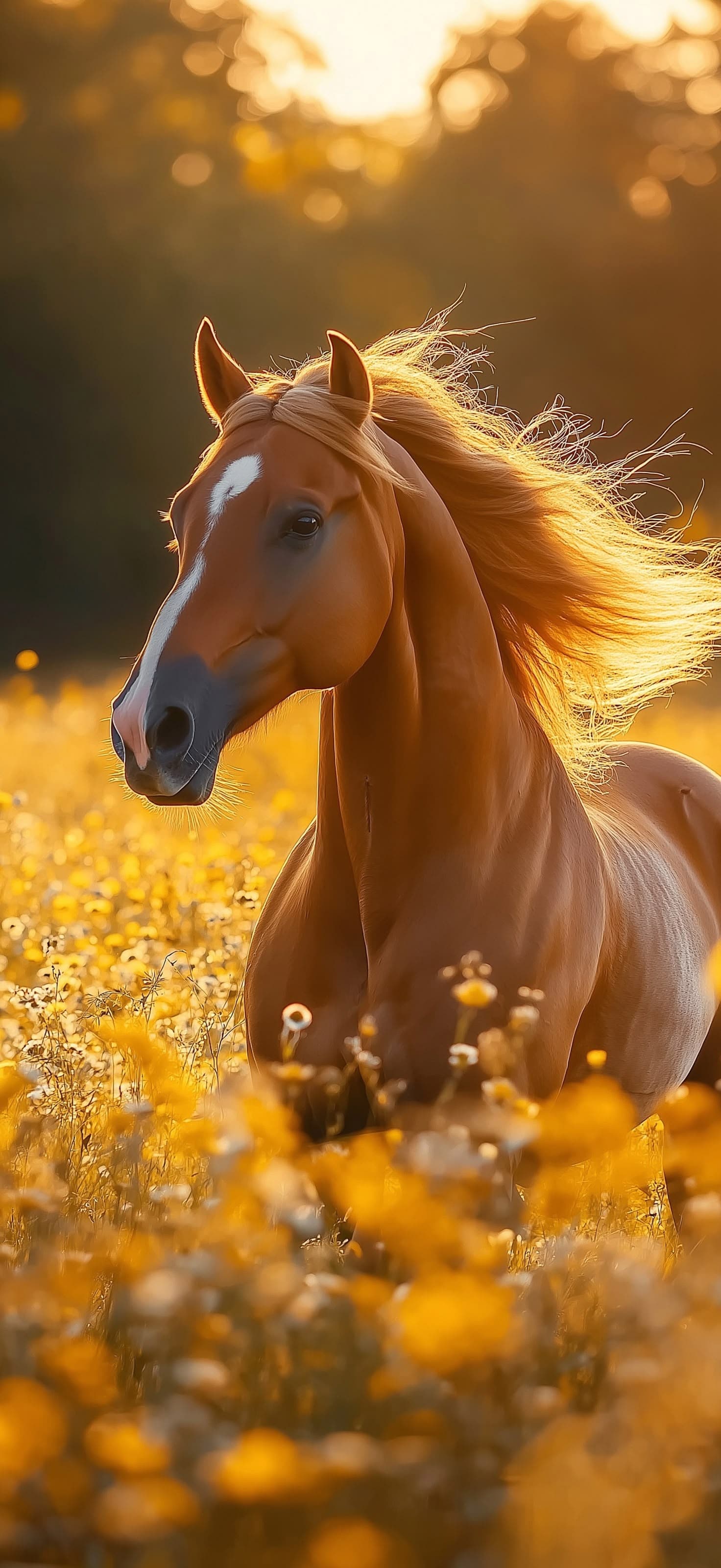Golden Horse Meadow - Pro phone wallpaper