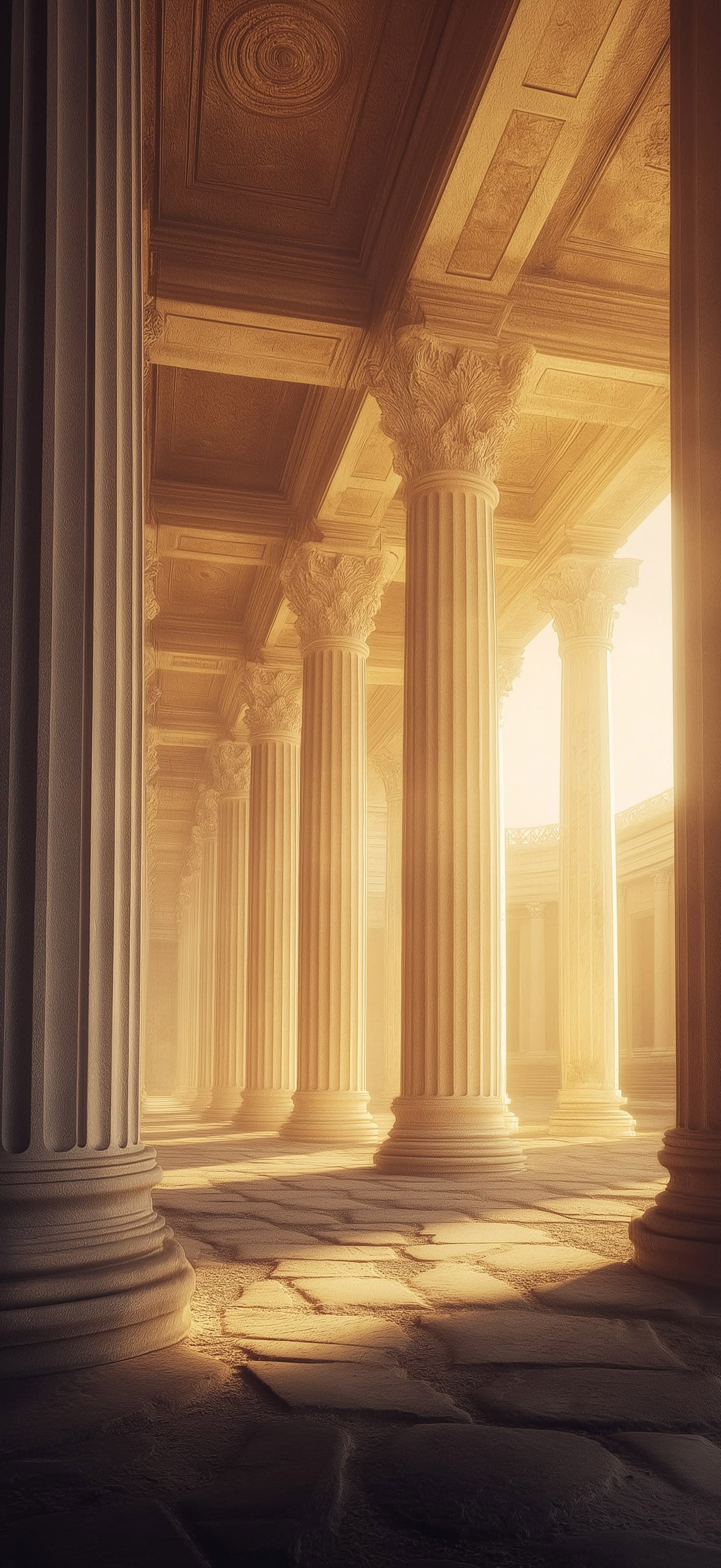 Sunlit Stone Columns - Pro phone wallpaper