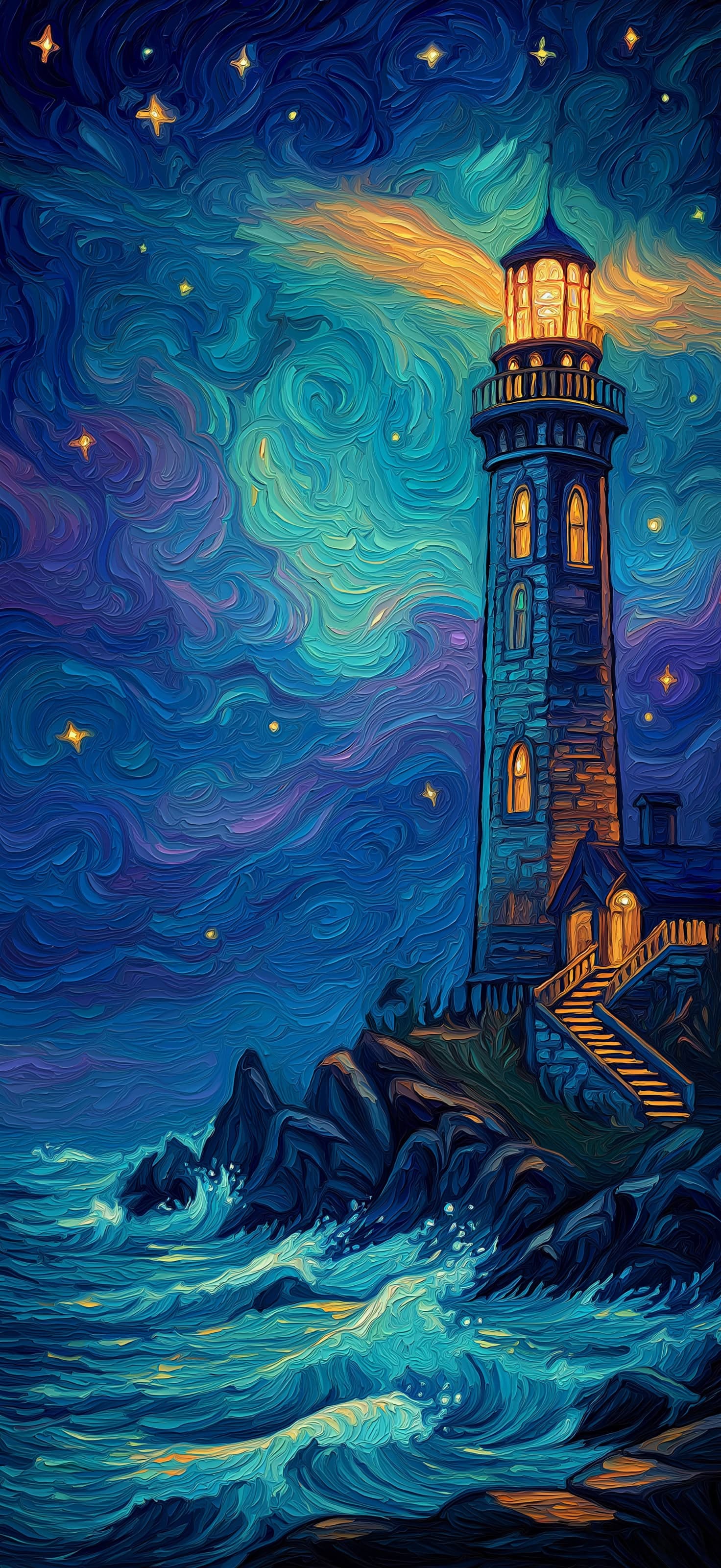 Starry Lighthouse - Pro phone wallpaper