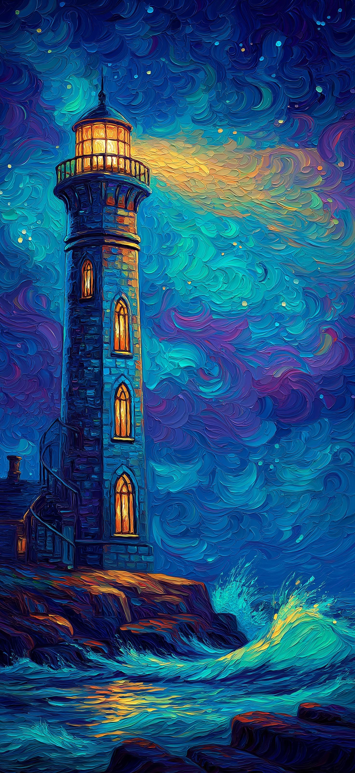 Moonlit Lighthouse - Pro phone wallpaper