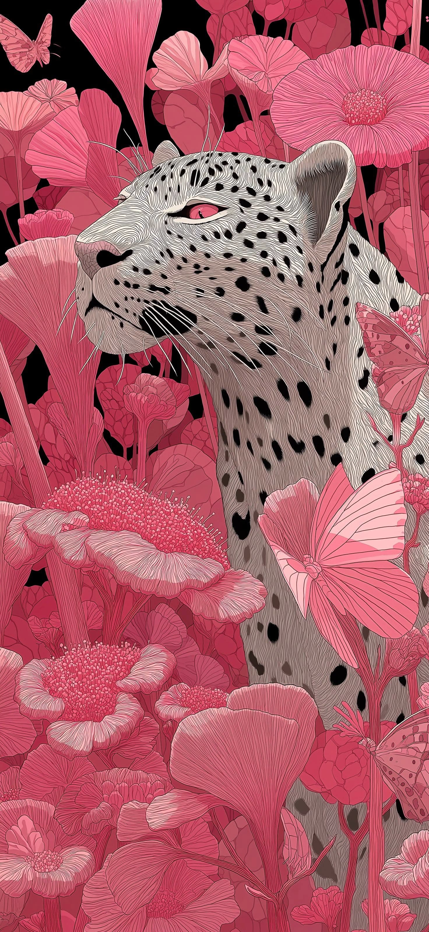 Leopard in Flowers - Pro phone wallpaper