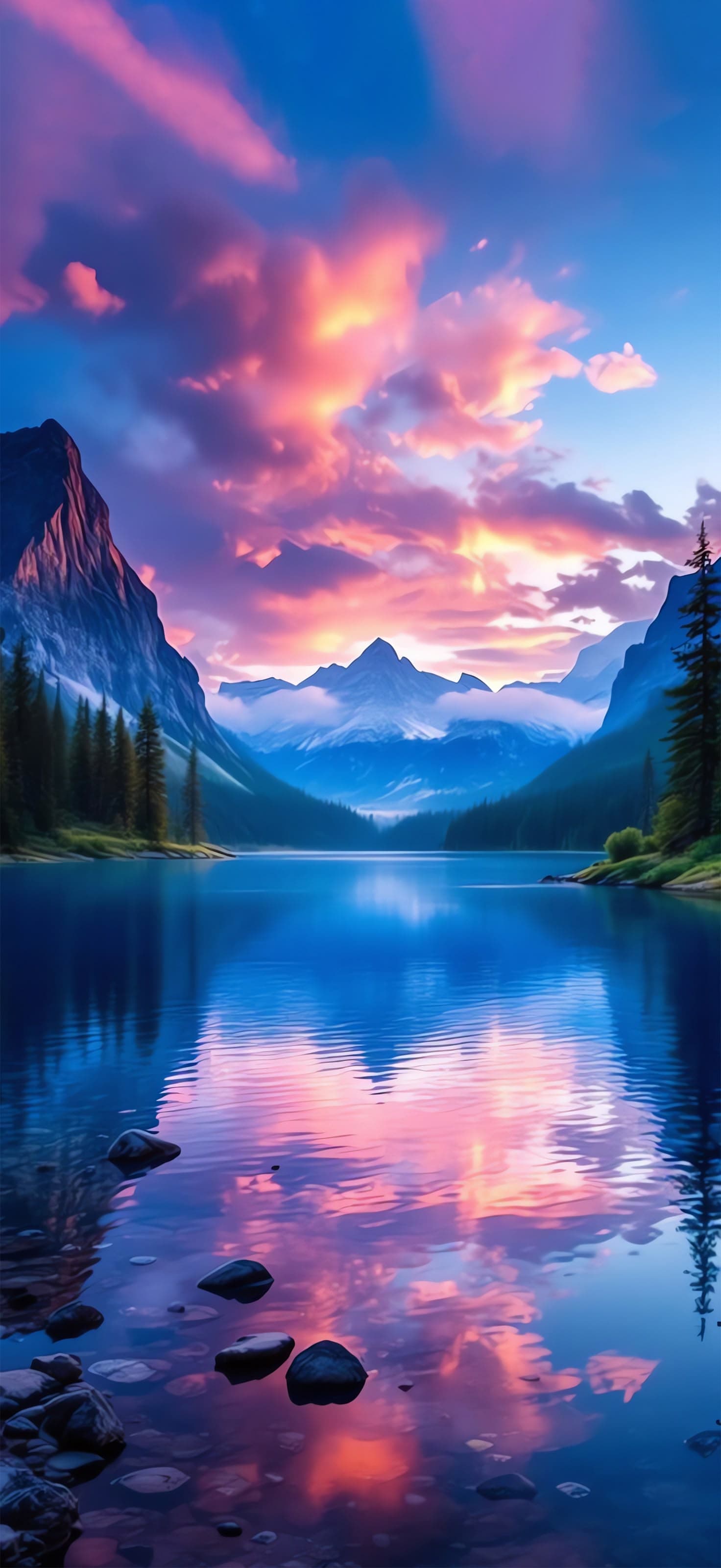 Mountain Lake Sunset - Pro phone wallpaper