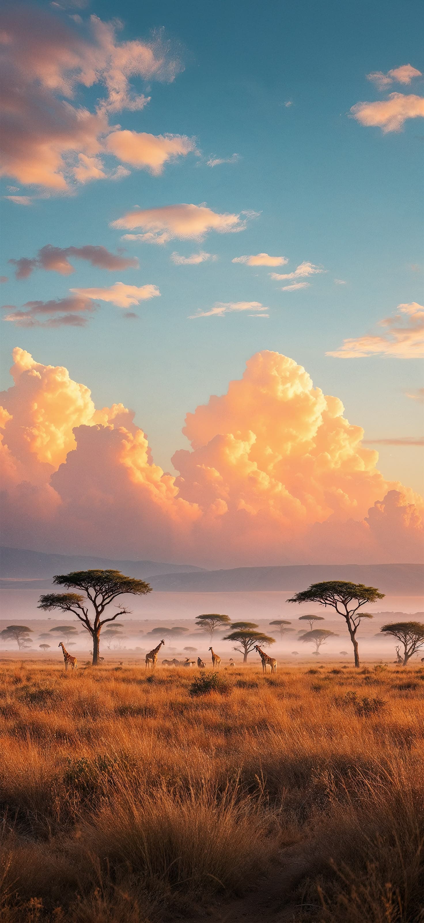 Giraffes in Mist - Pro phone wallpaper