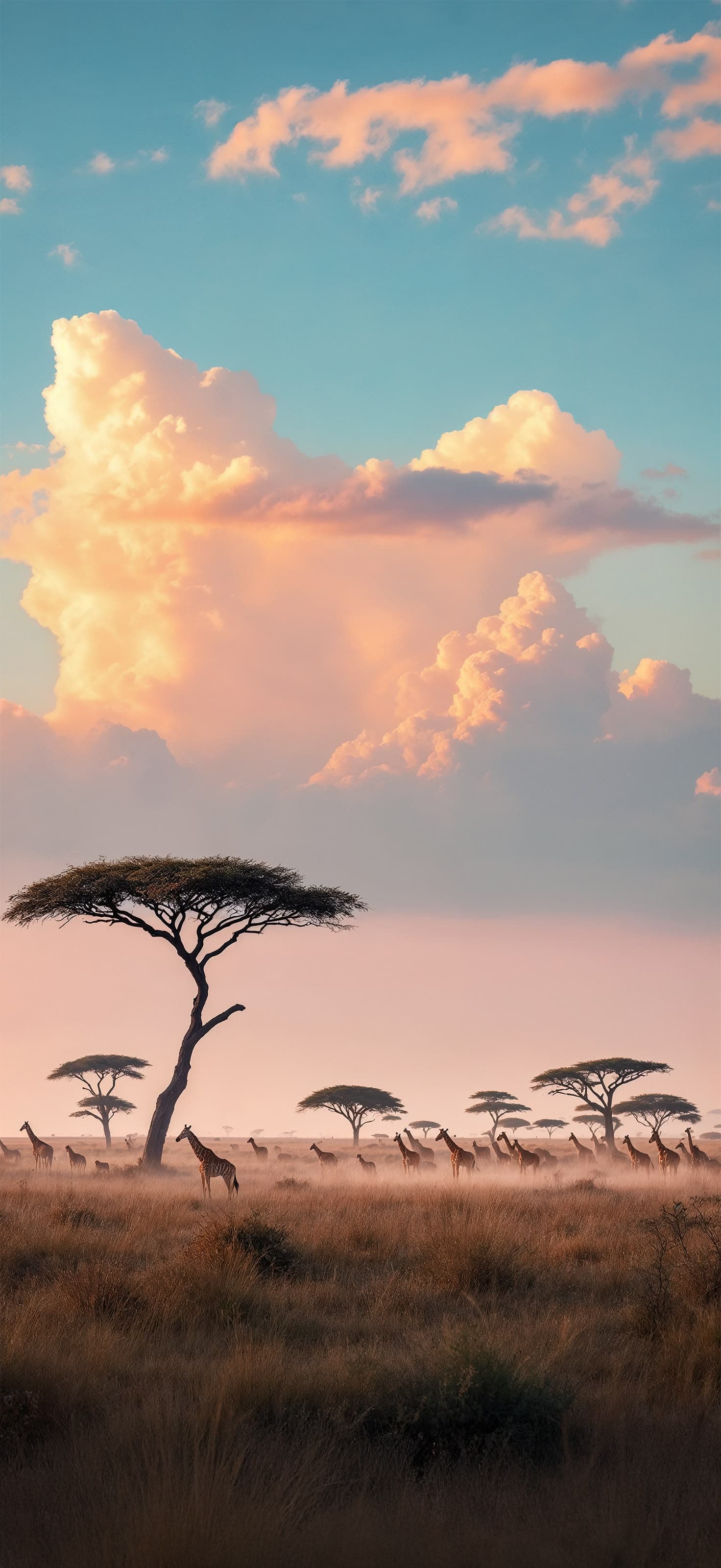 Giraffes at Sunset - Pro phone wallpaper