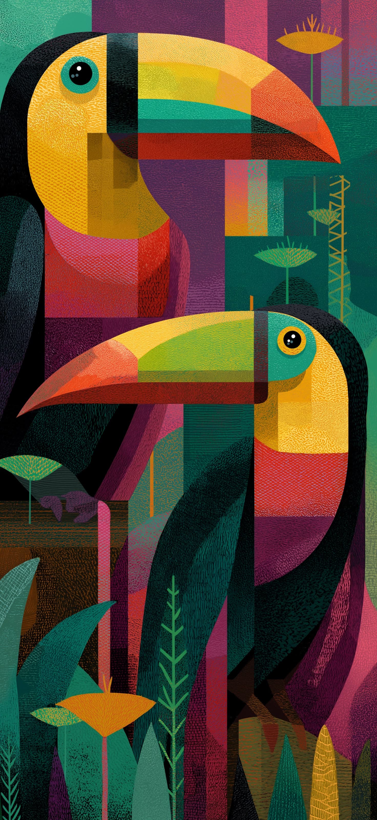 Geometric Toucans - Pro phone wallpaper