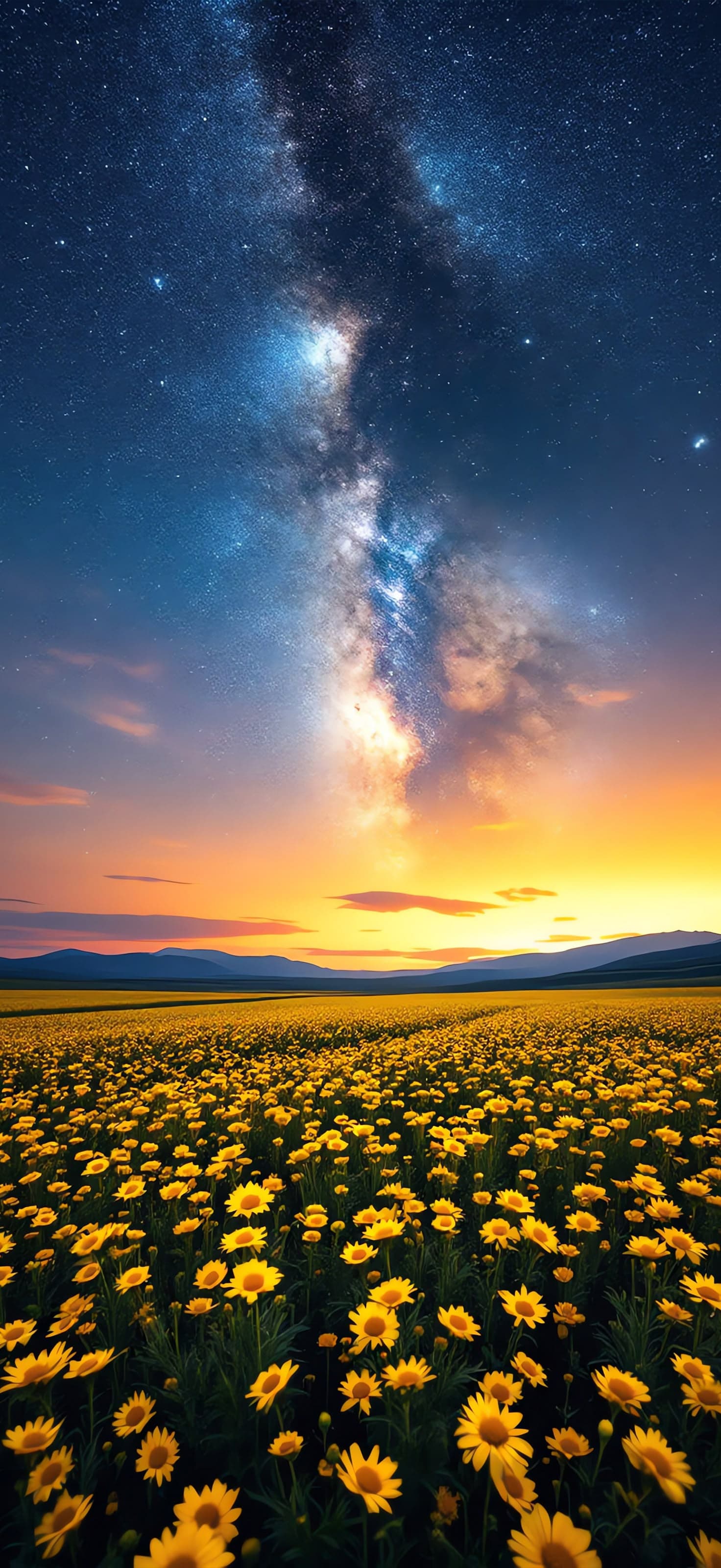 Milky Way Over Flowers - Pro phone wallpaper