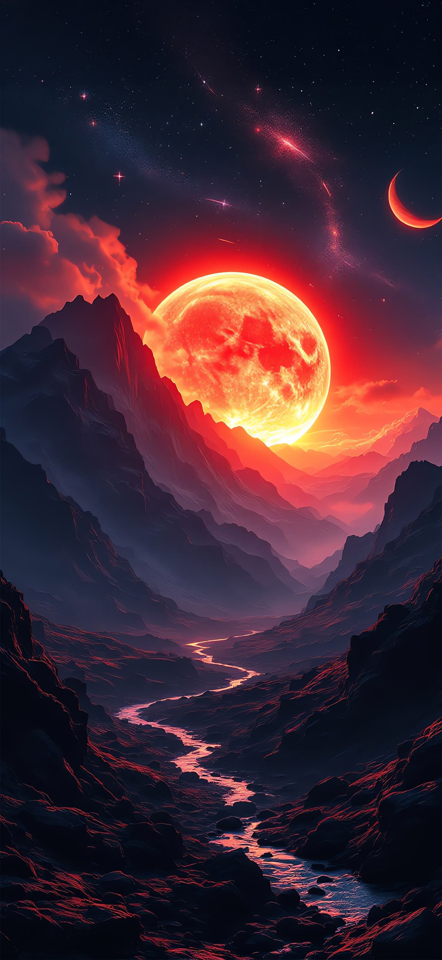 Fiery Mountain Sunset - Pro phone wallpaper