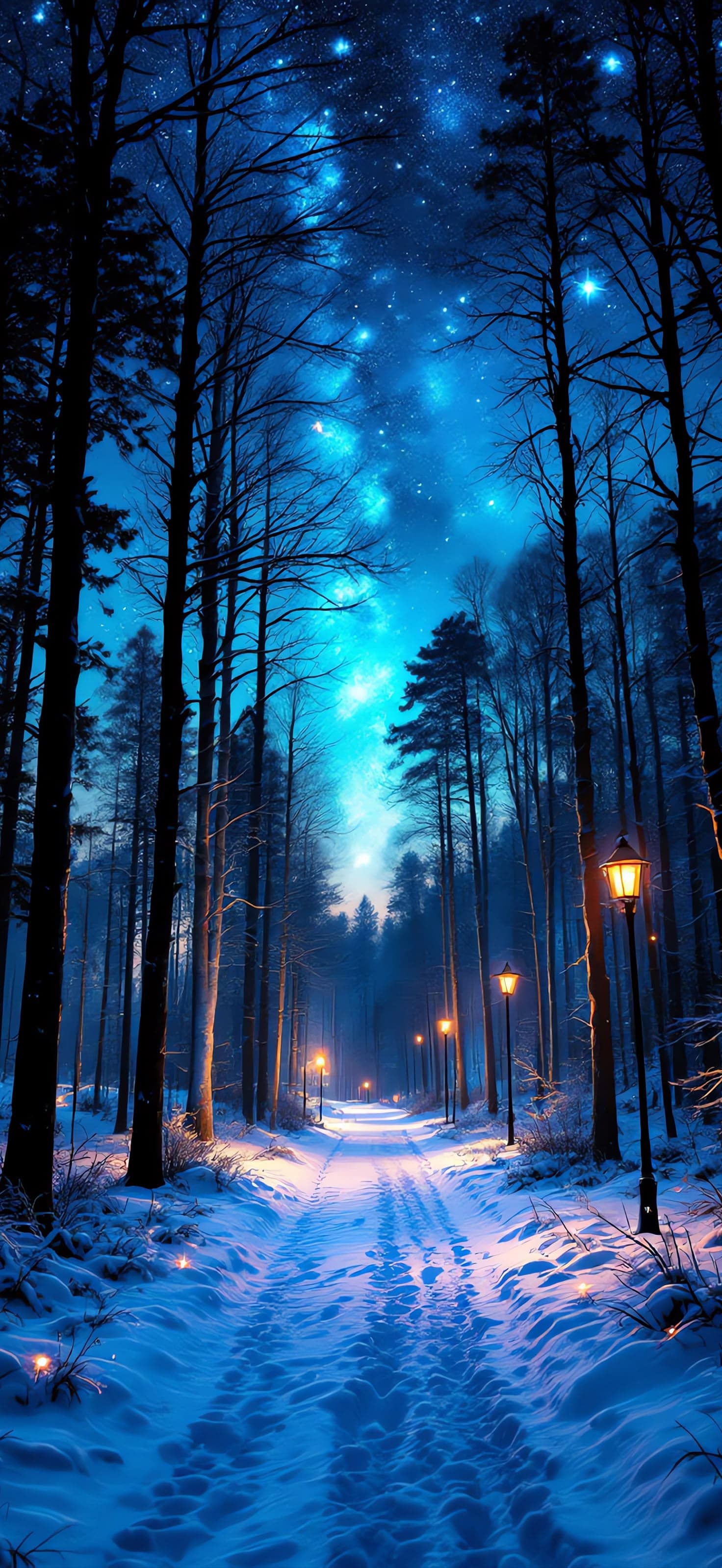 Starry Winter Path - Pro phone wallpaper