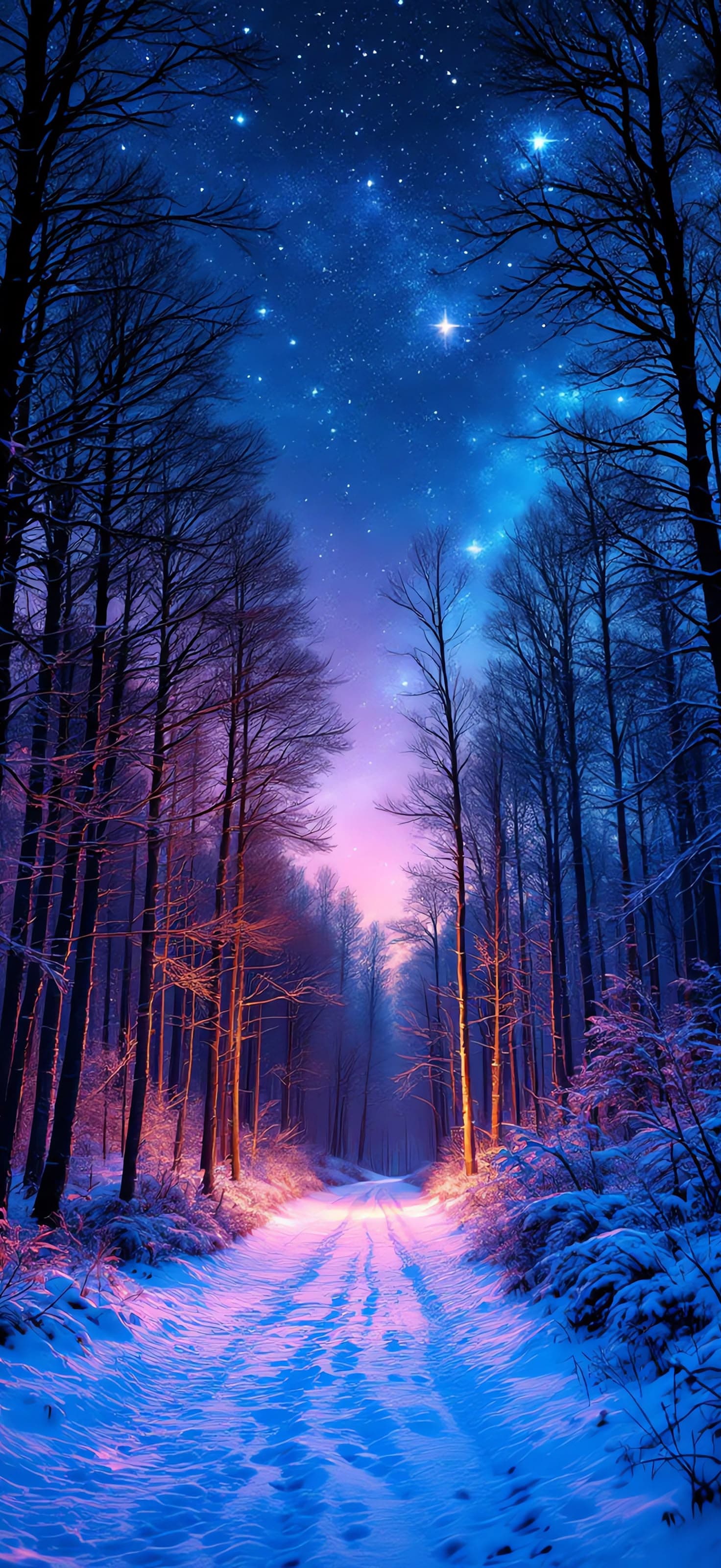 Snowy Forest Path - Pro phone wallpaper