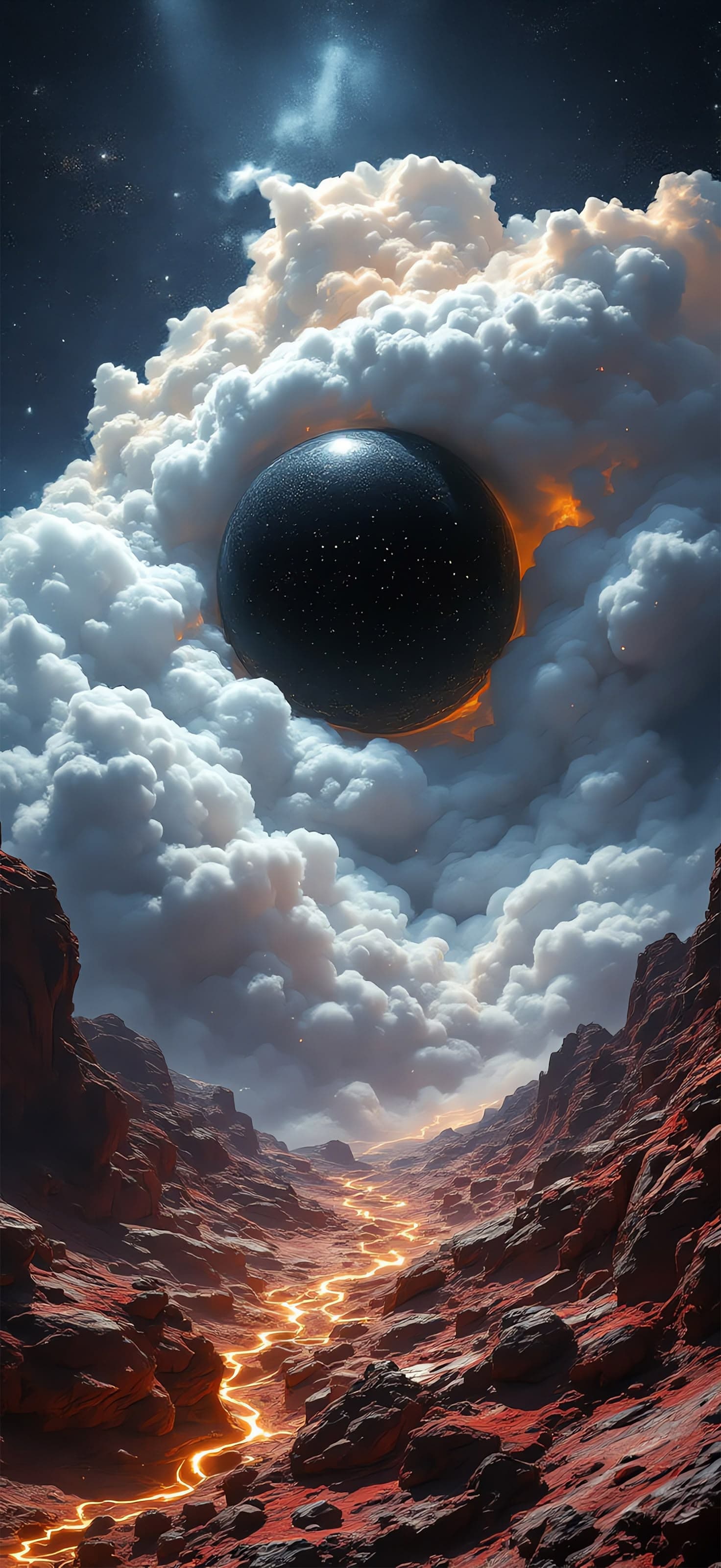 Black Sphere in Clouds - Pro phone wallpaper