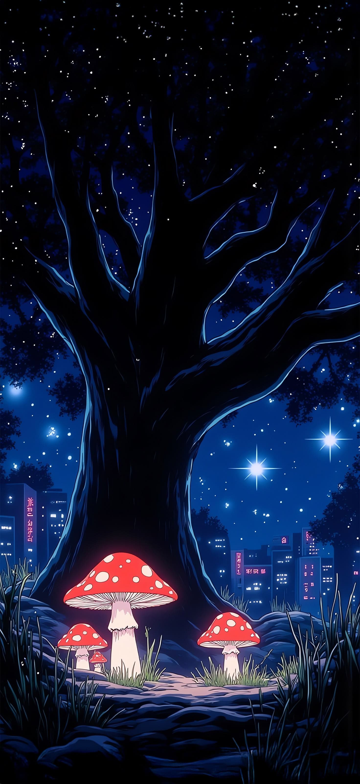 Mushrooms at Night - Pro phone wallpaper