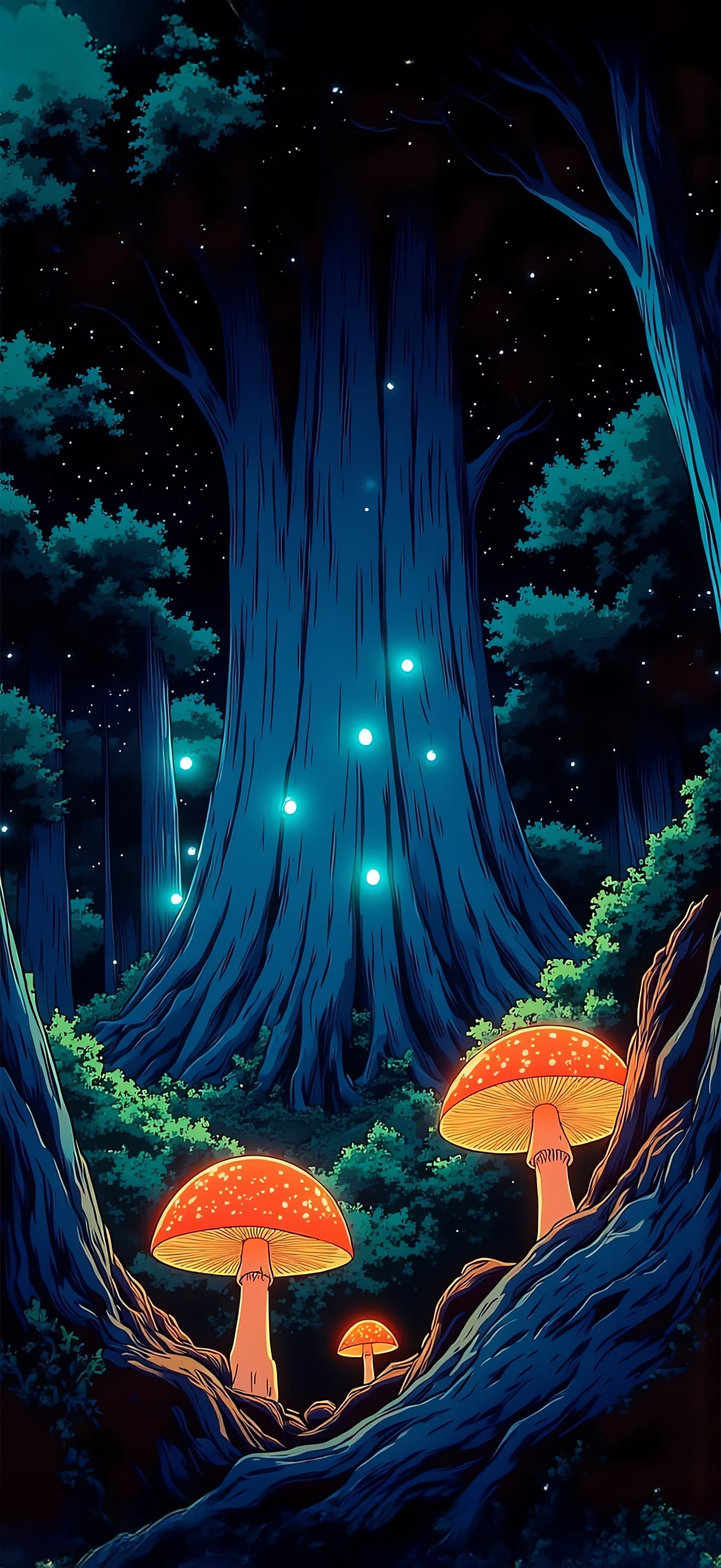 Mushrooms at Night - Pro phone wallpaper