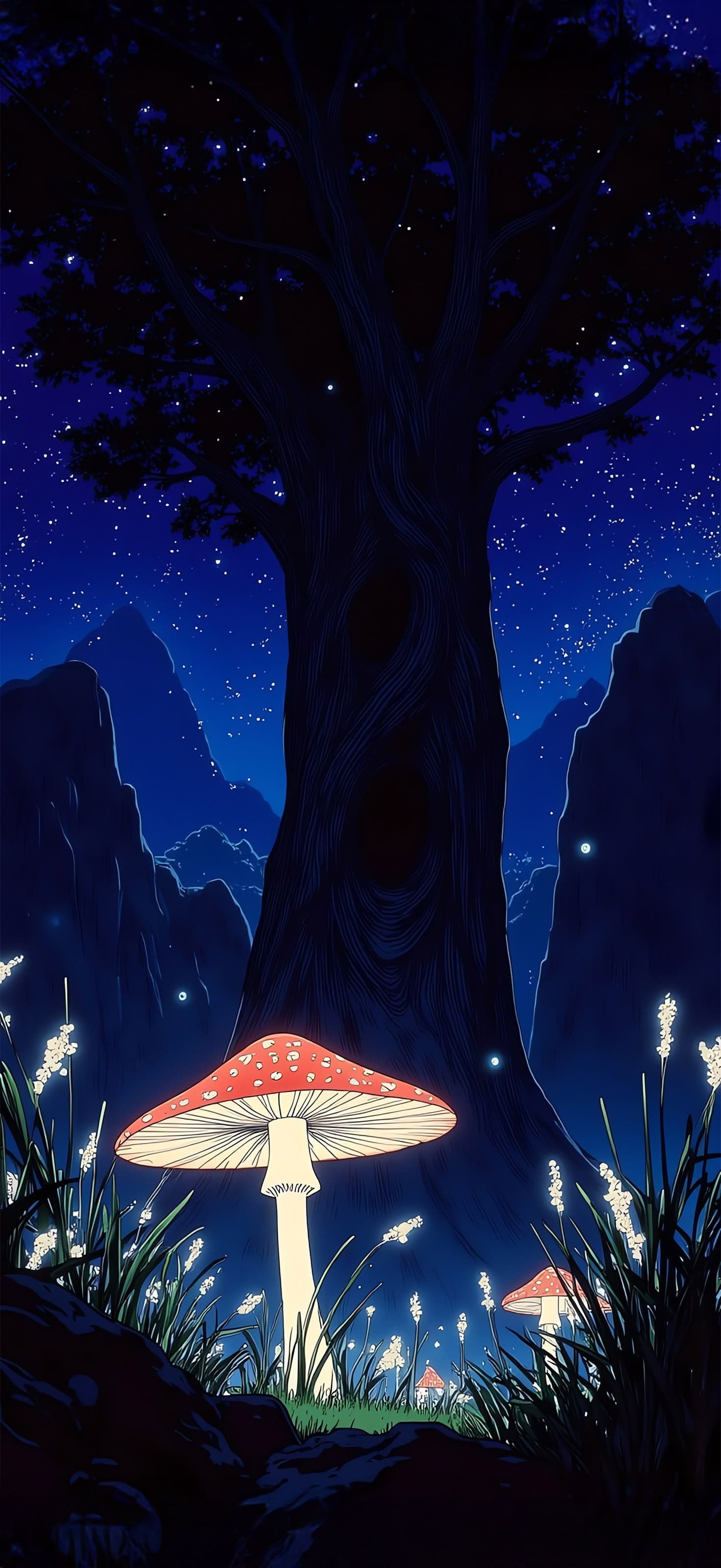 Mushrooms at Night - Pro phone wallpaper