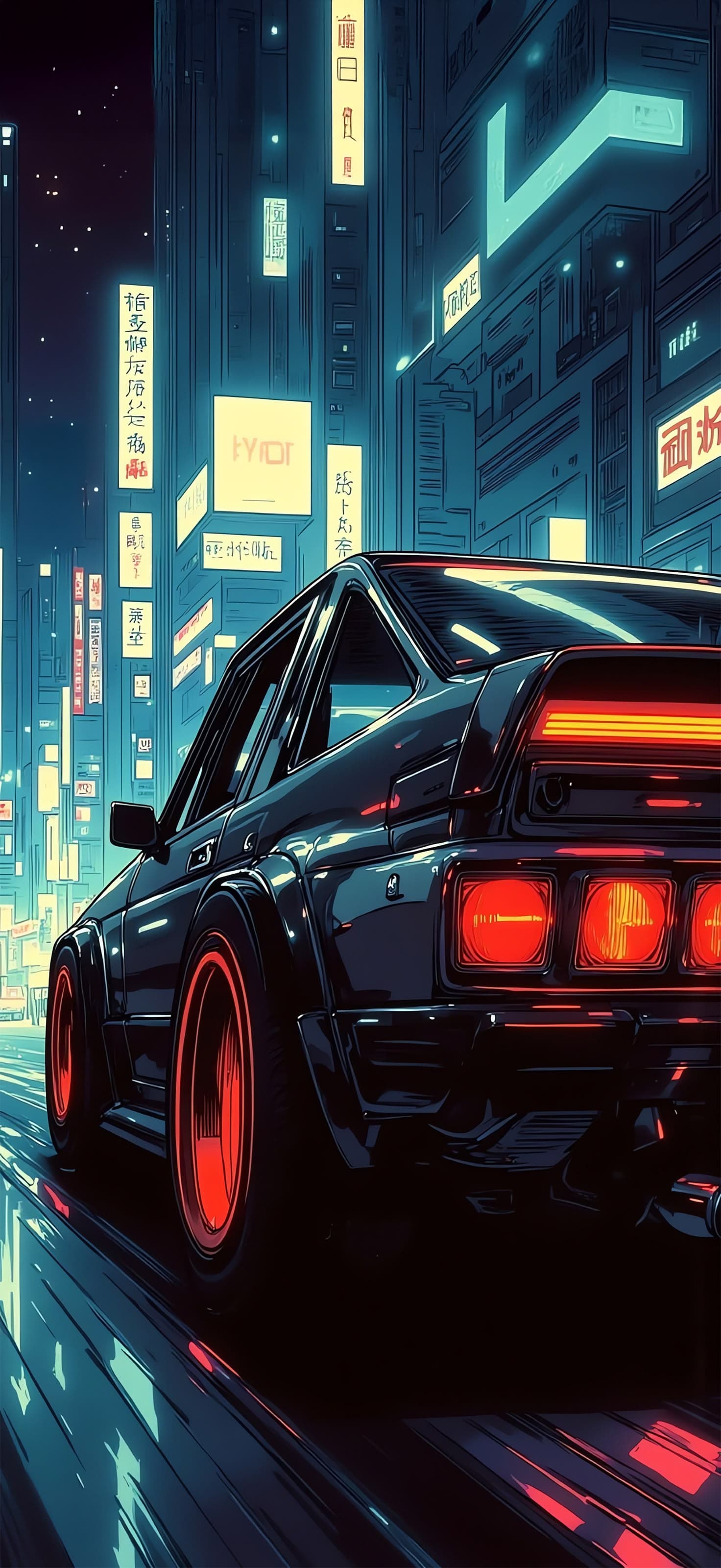 Neon City Car - Pro phone wallpaper