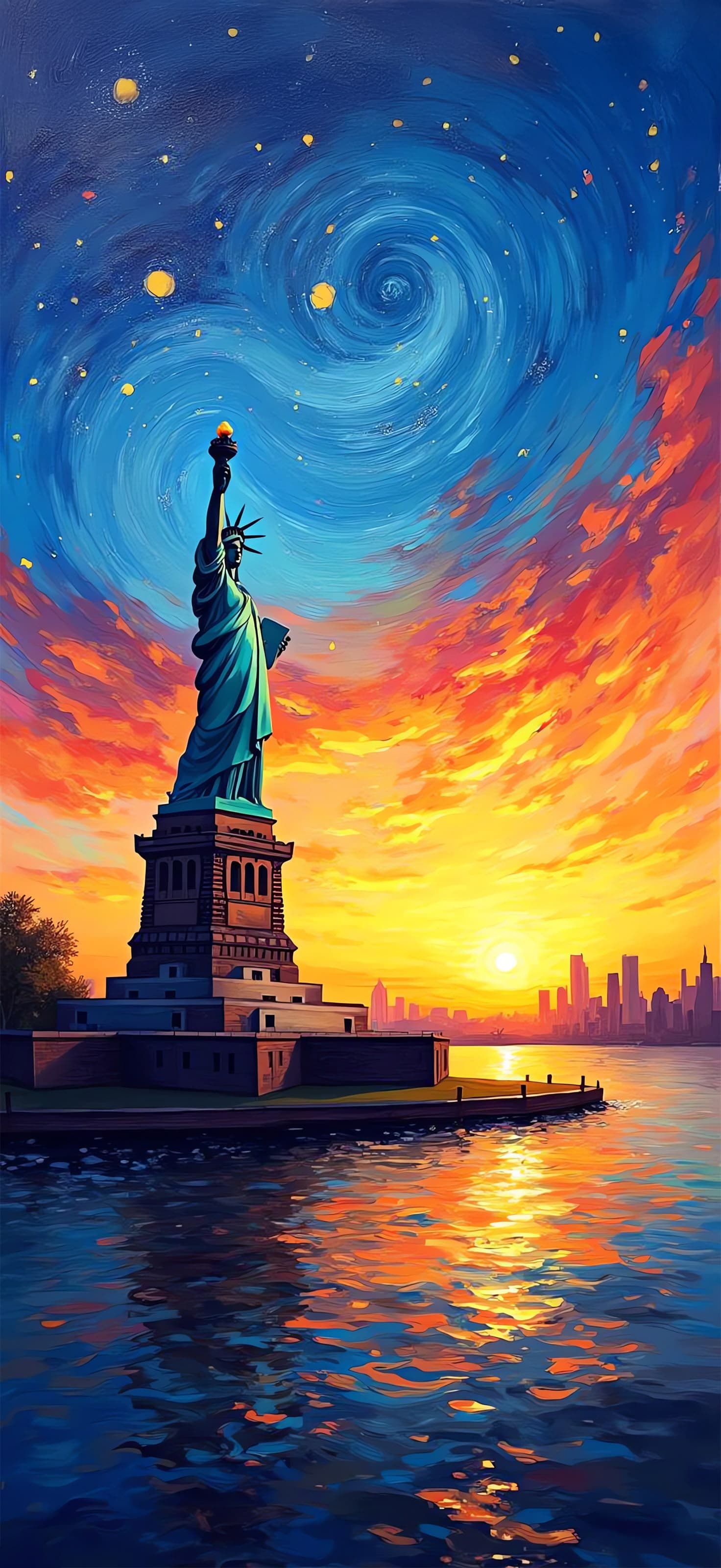 Statue of Liberty Sunset - Pro phone wallpaper