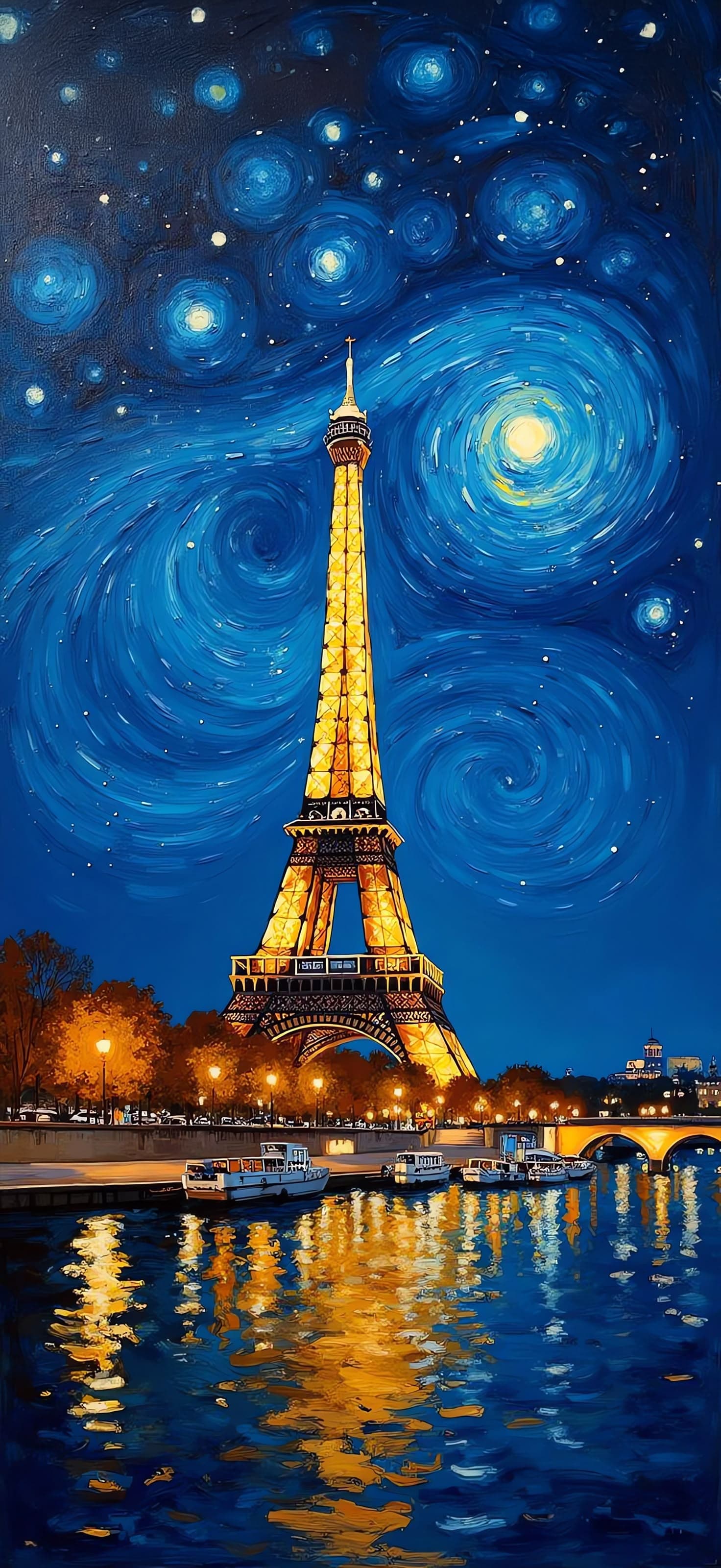 Starry Night at the Eiffel tower - Pro phone wallpaper
