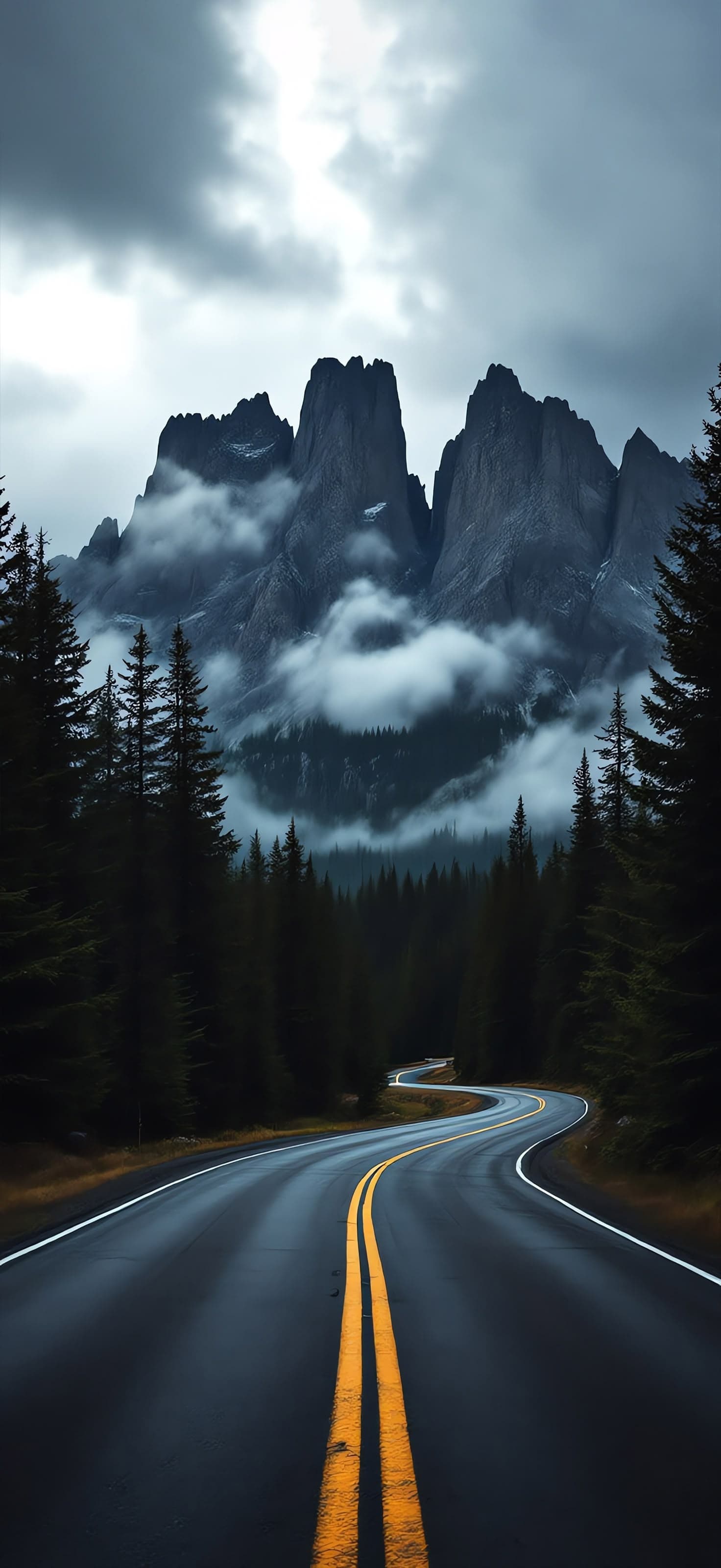 Road towards mountains 1 - Pro phone wallpaper