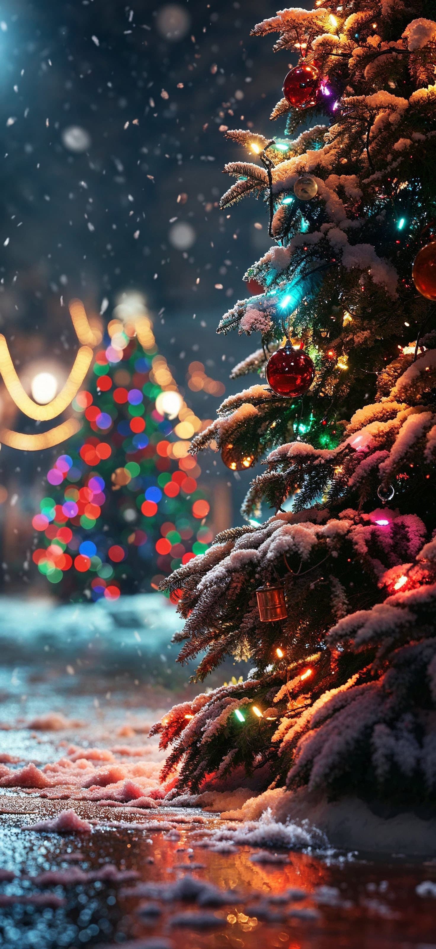 Snowy Christmas Lights - Pro phone wallpaper