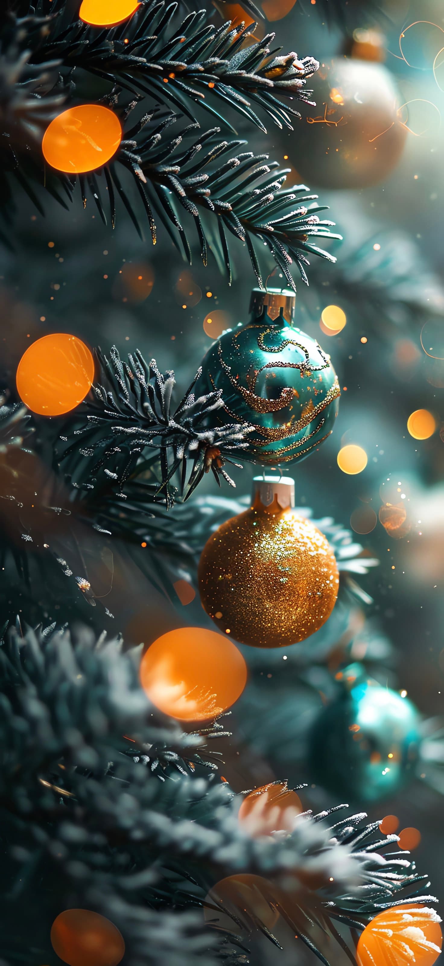 Teal Christmas Baubles - Pro phone wallpaper