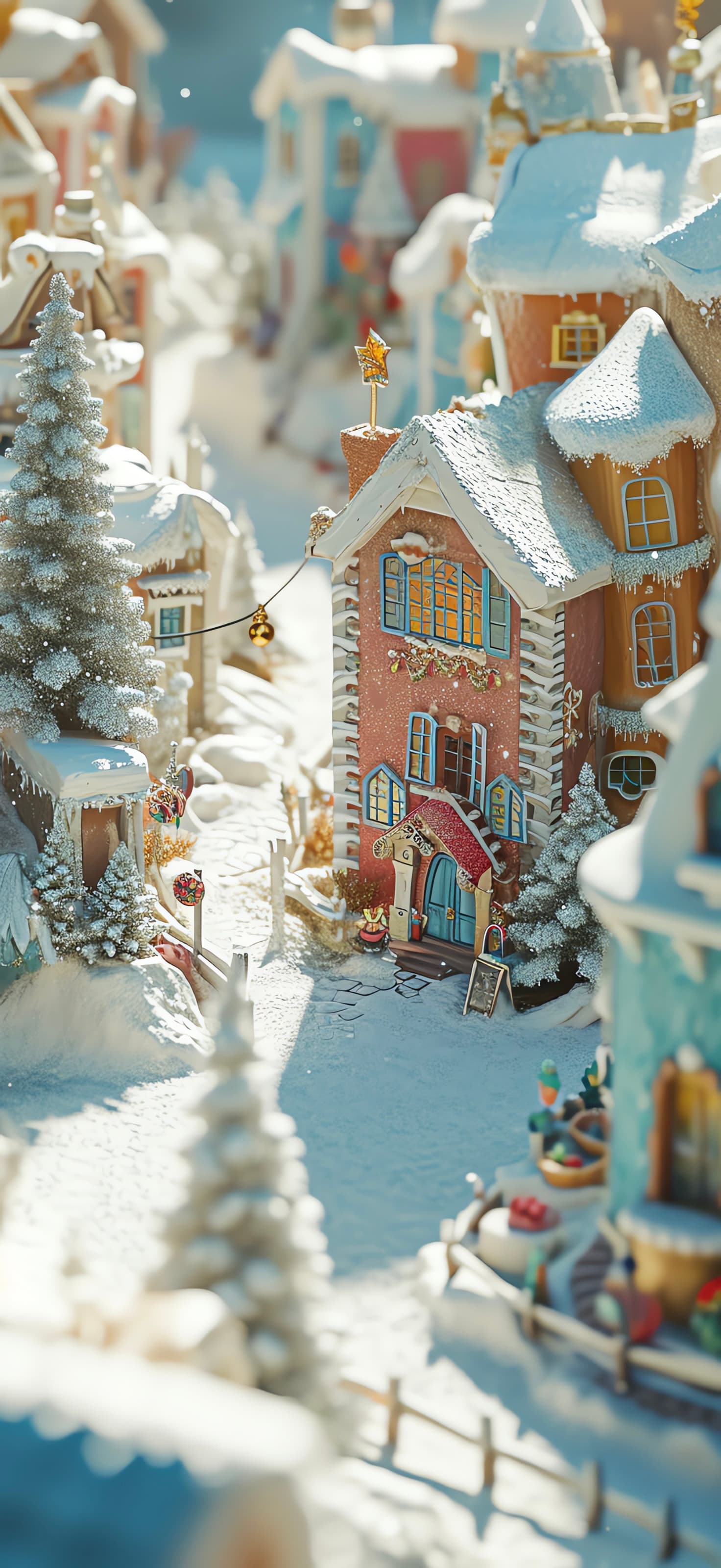Snowy Village Scene - Pro phone wallpaper