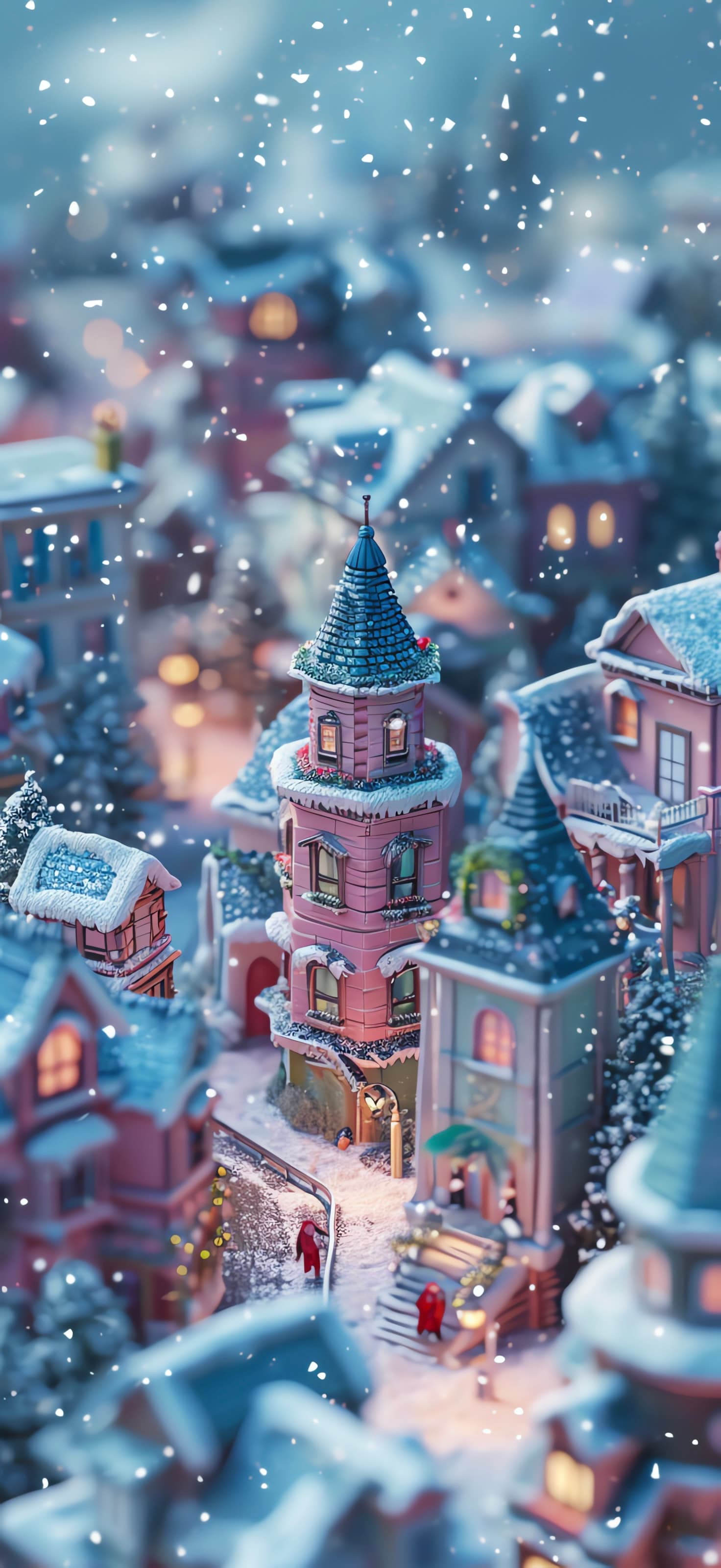 Pastel Winter Village - Pro phone wallpaper