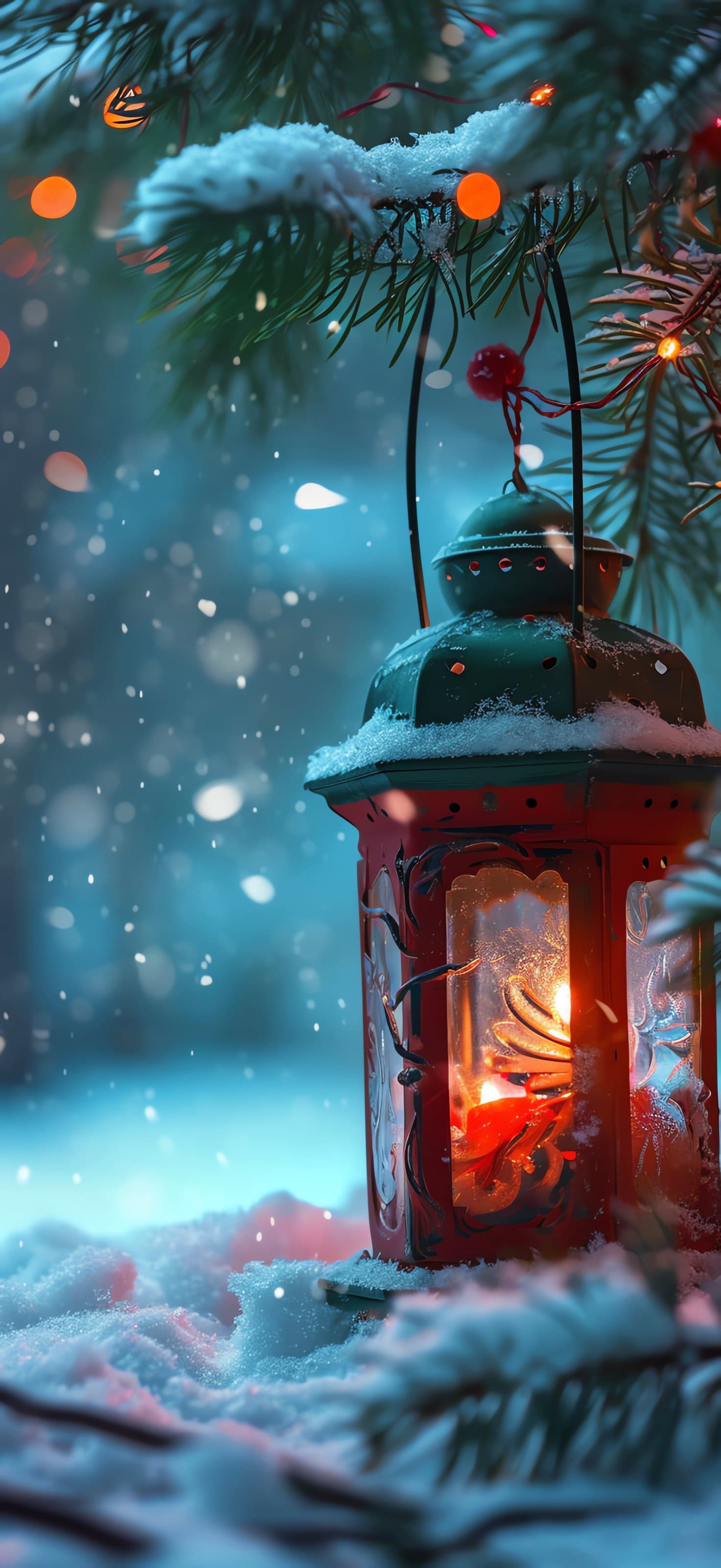Winter Lantern Glow - Pro phone wallpaper
