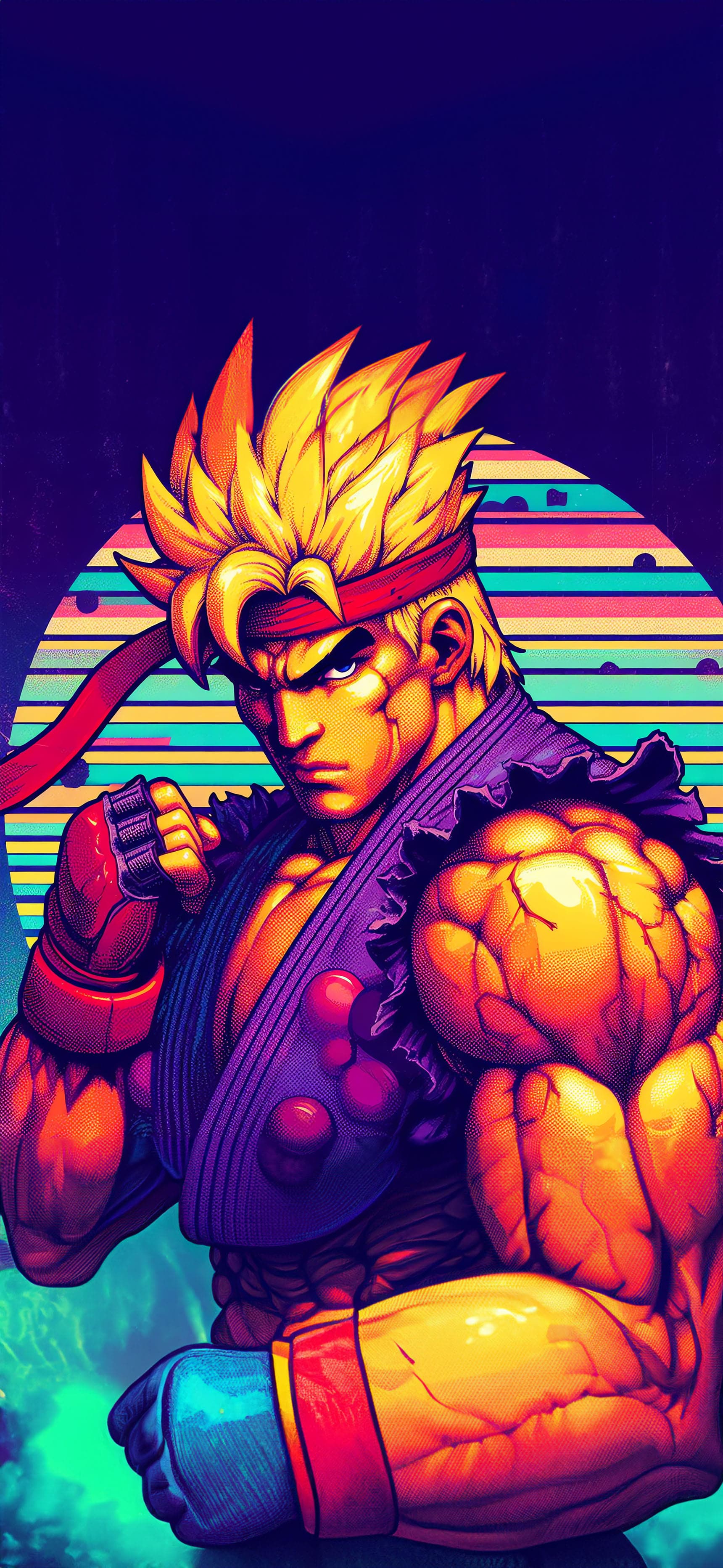 Retro Fighter Sunset - Pro phone wallpaper