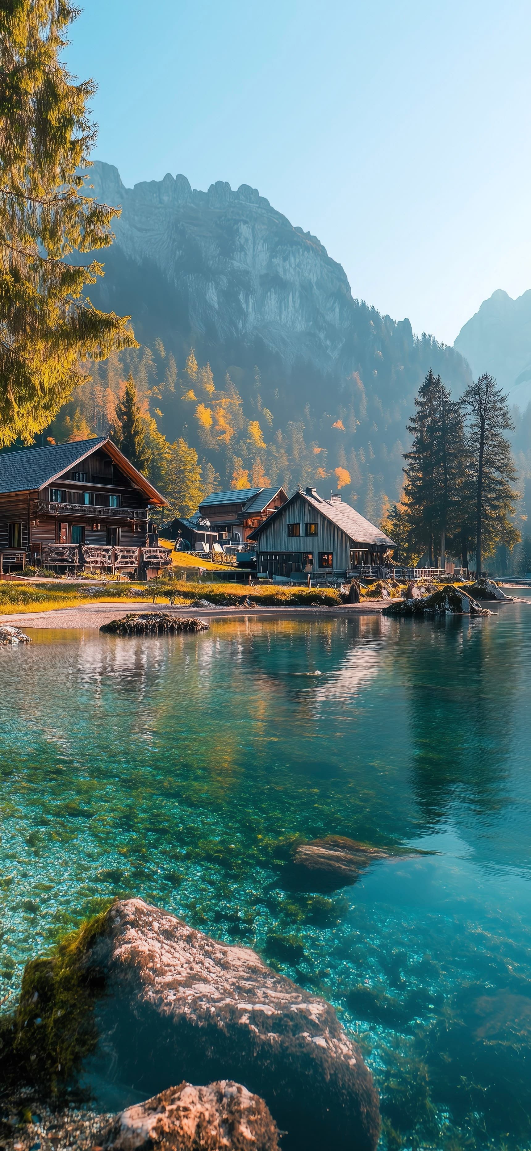 Alpine Lake Cabins - Pro phone wallpaper