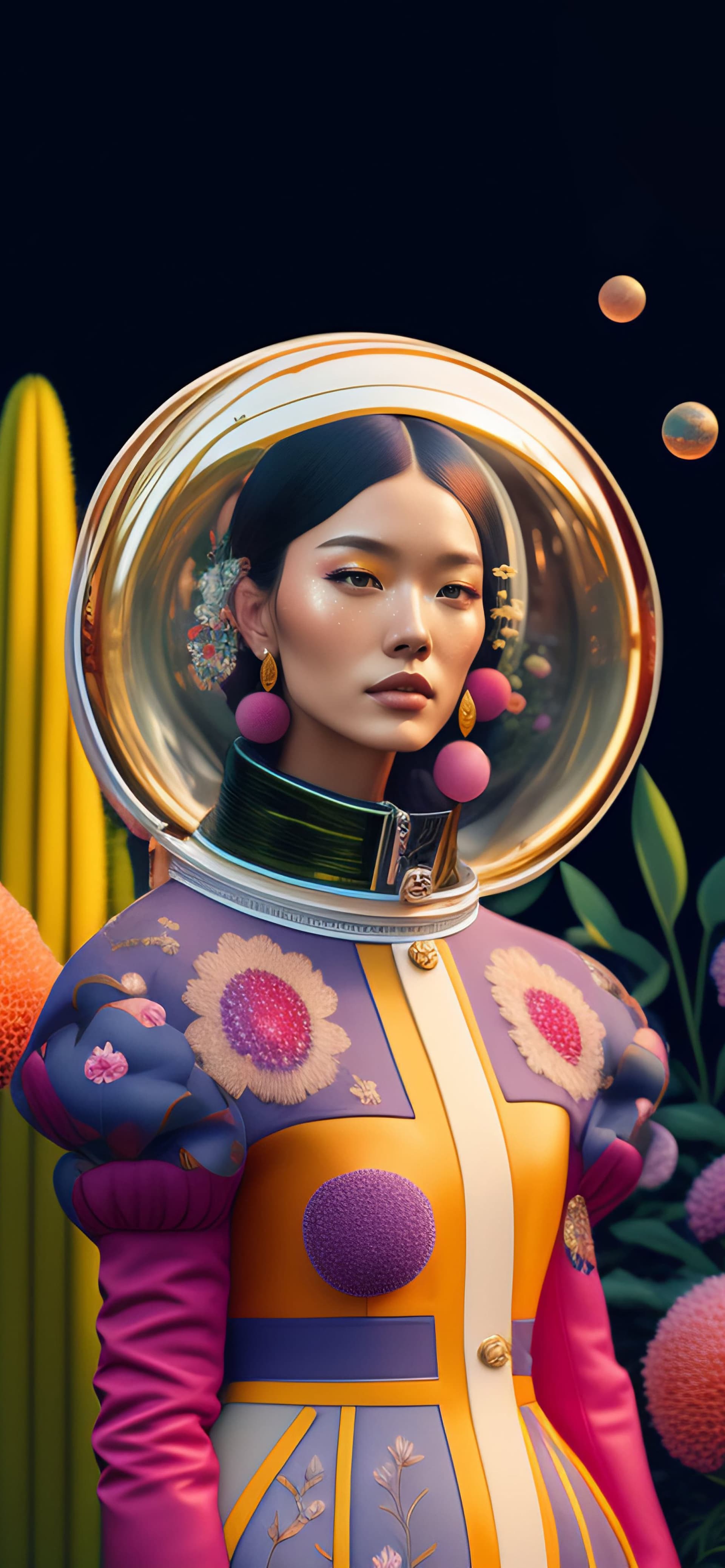 Astronaut Floral Portrait - Pro phone wallpaper