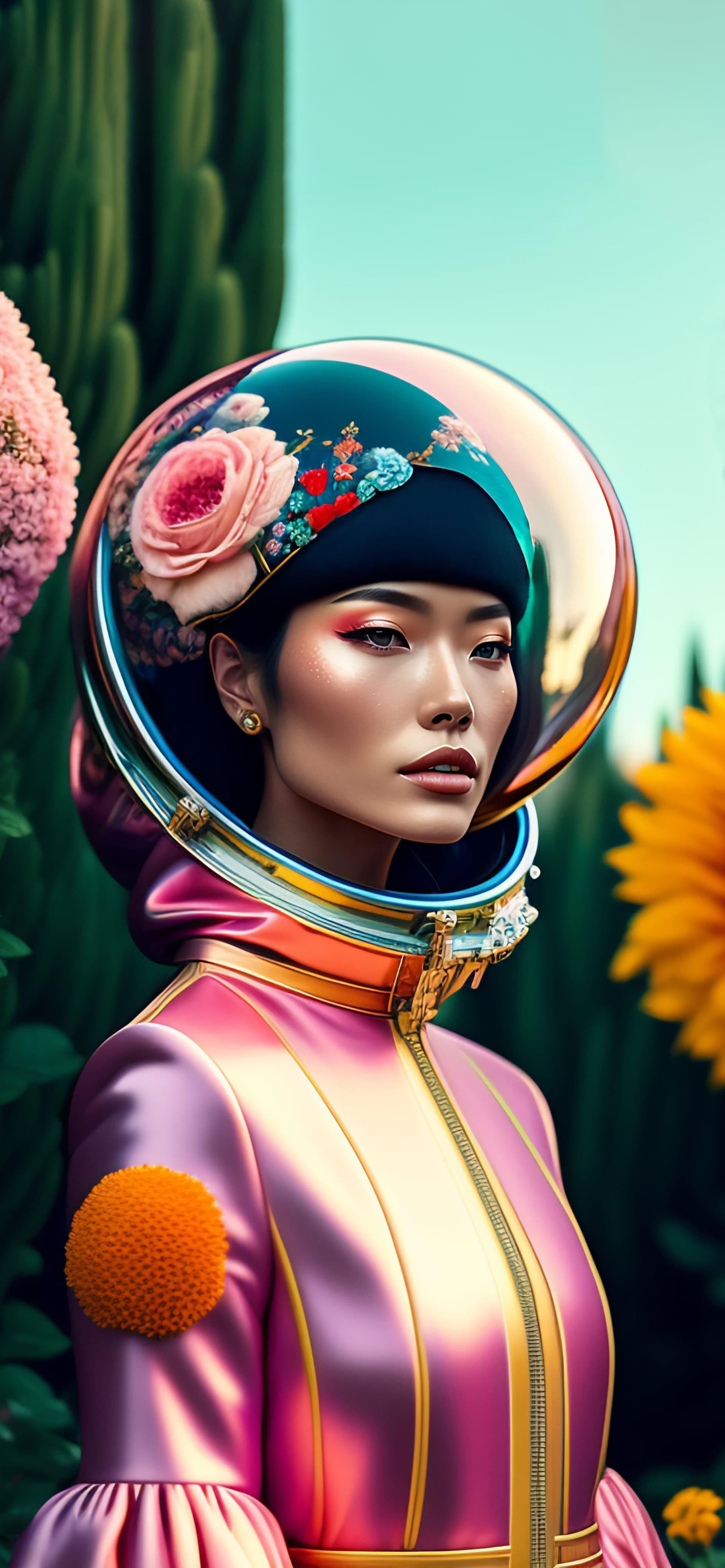 Astronaut Floral Portrait - Pro phone wallpaper