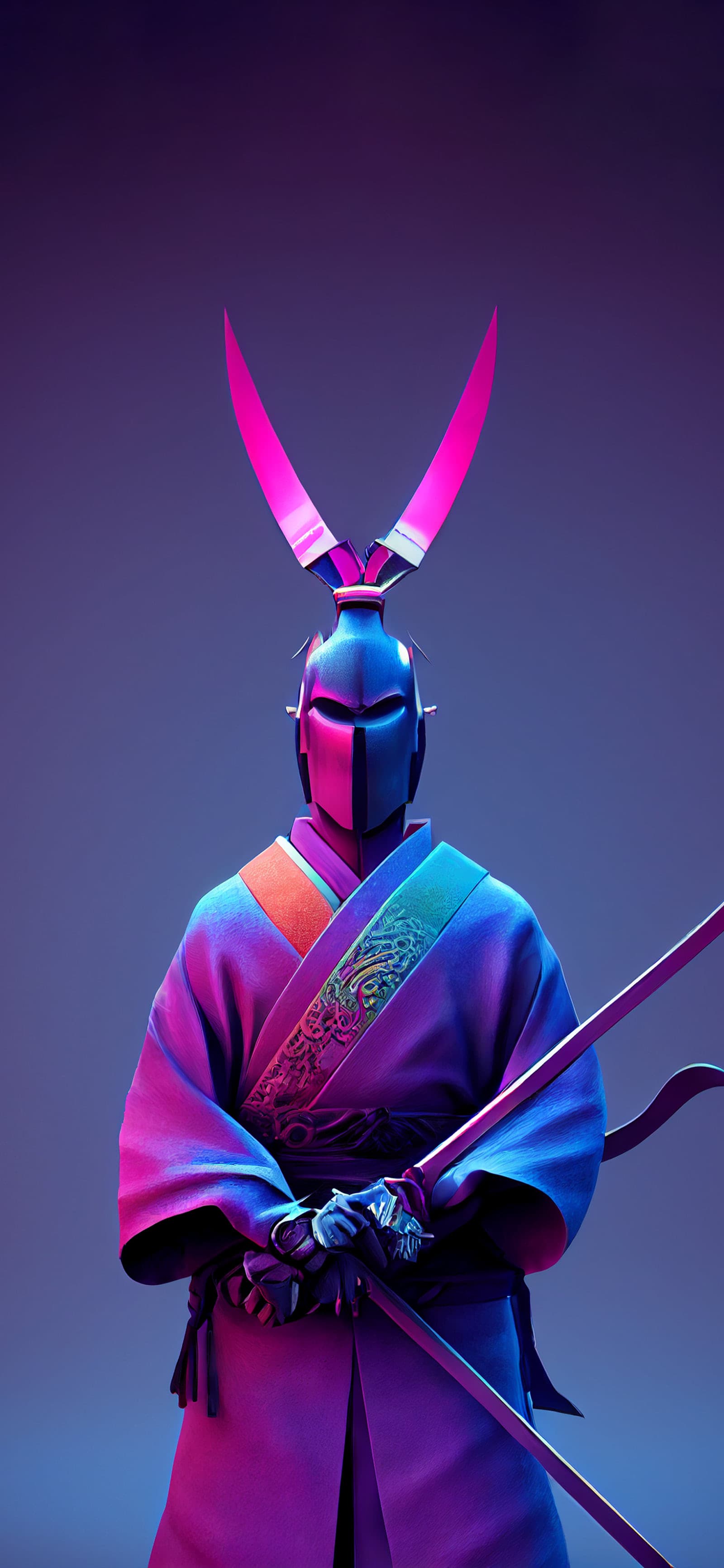 Neon Samurai Stance - Pro phone wallpaper