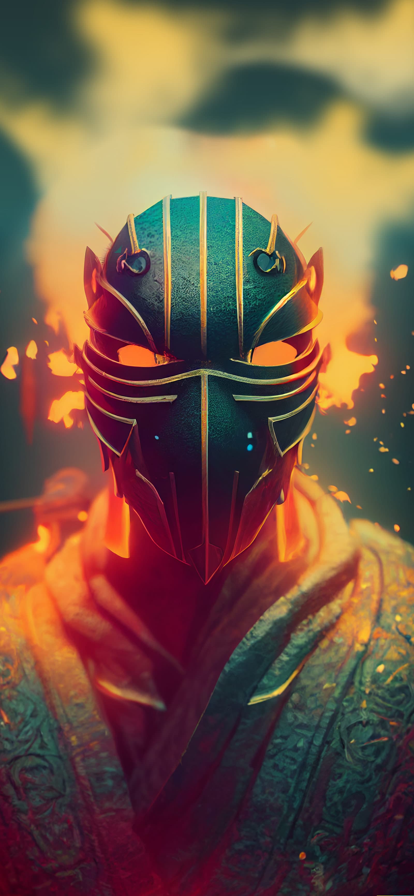 Fiery Masked Warrior - Pro phone wallpaper