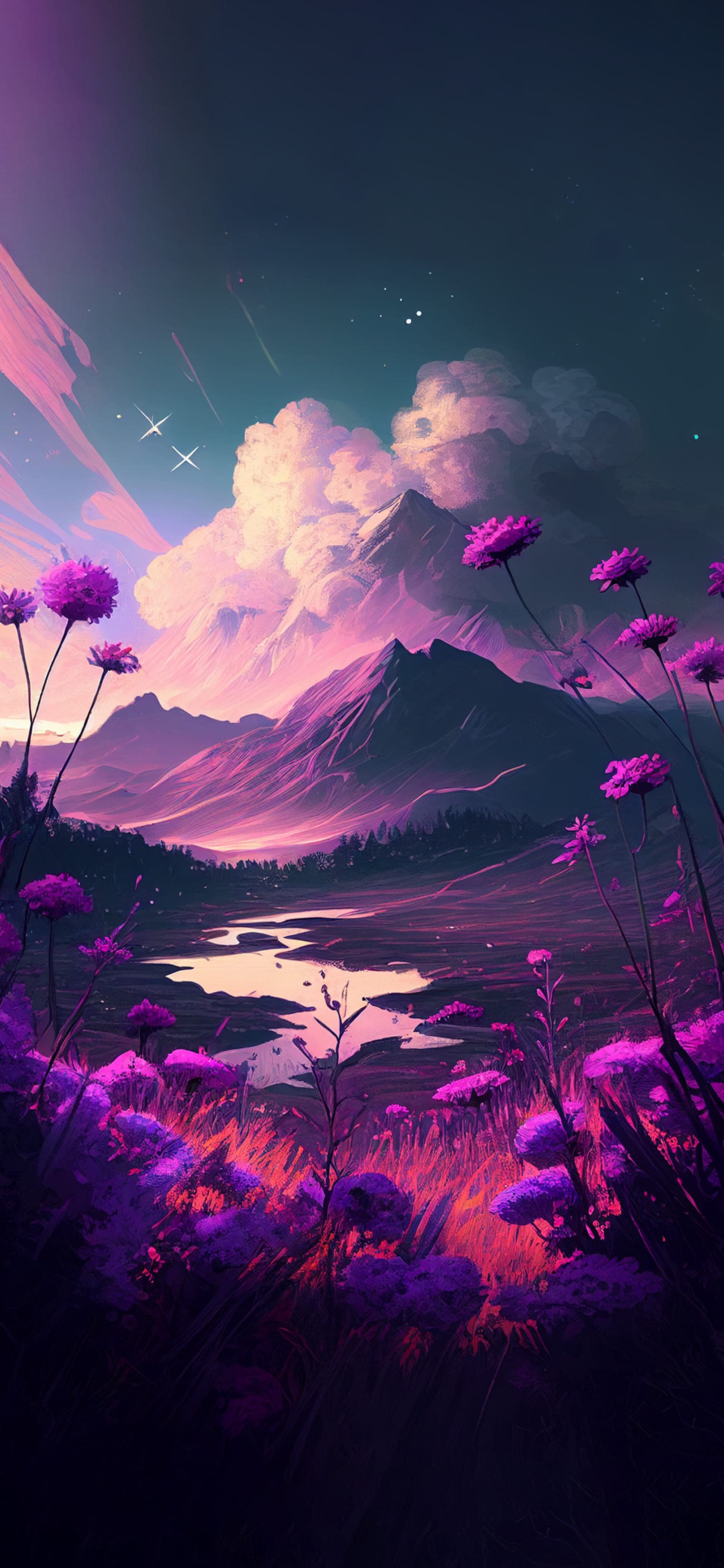 Floral Mountain Dreamscape - Pro phone wallpaper