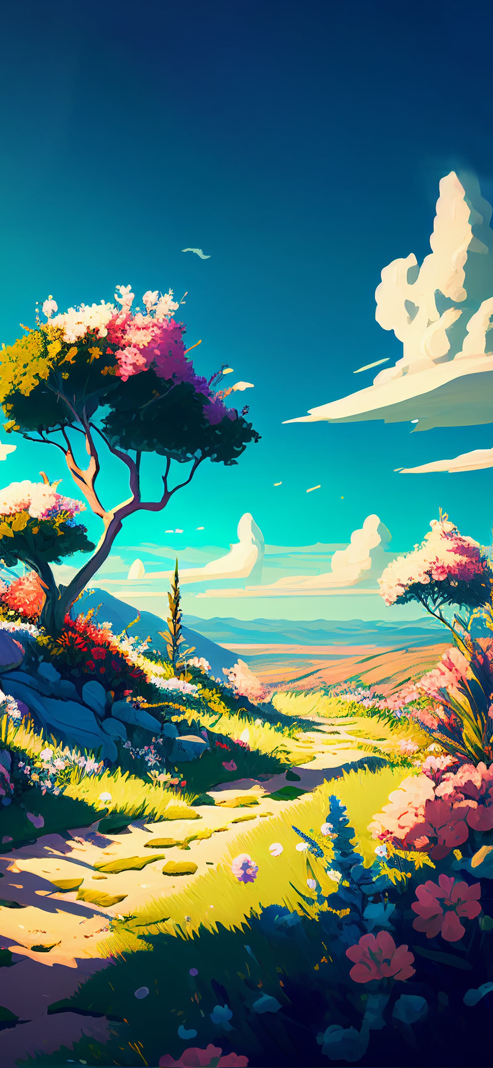 Blooming Meadow Path - Pro phone wallpaper