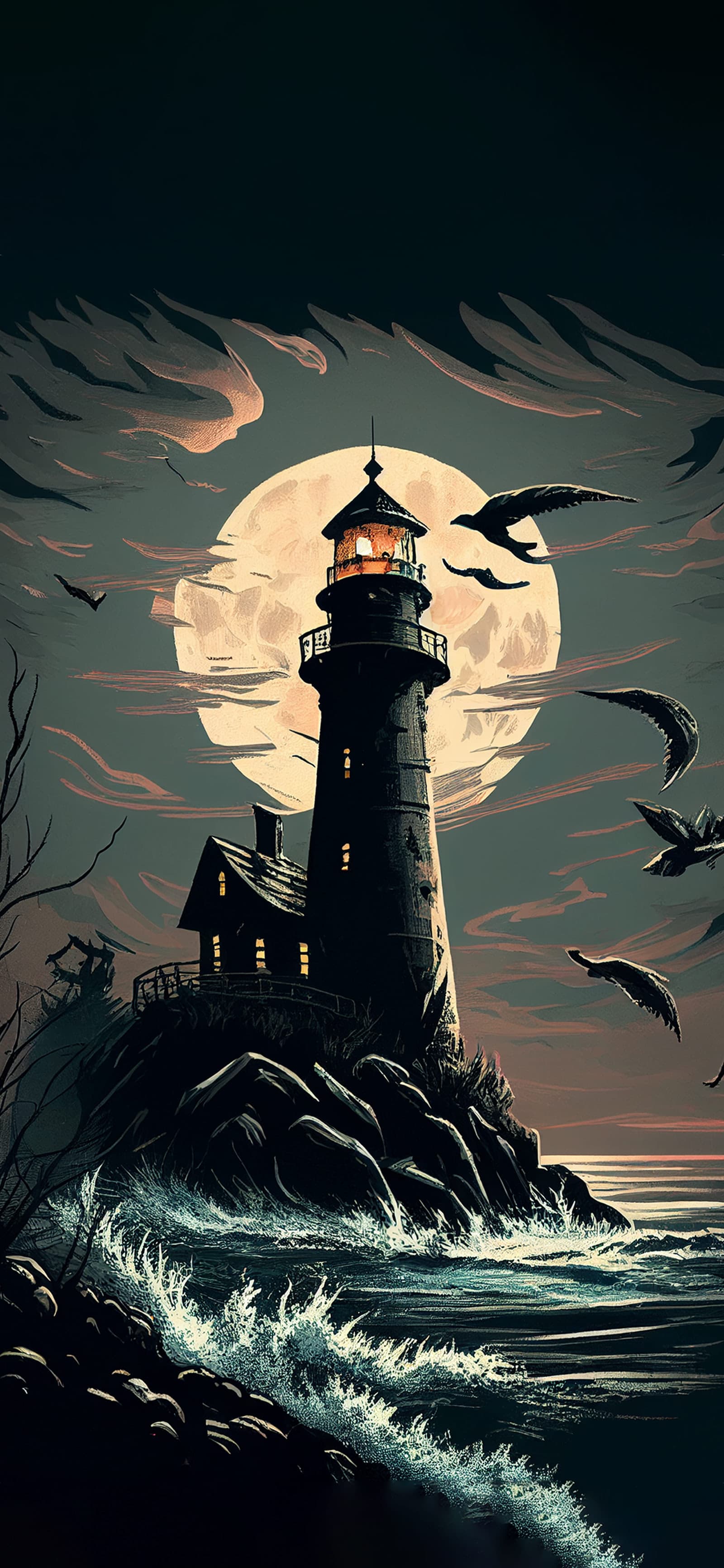 Lighthouse Moonscape - Pro phone wallpaper