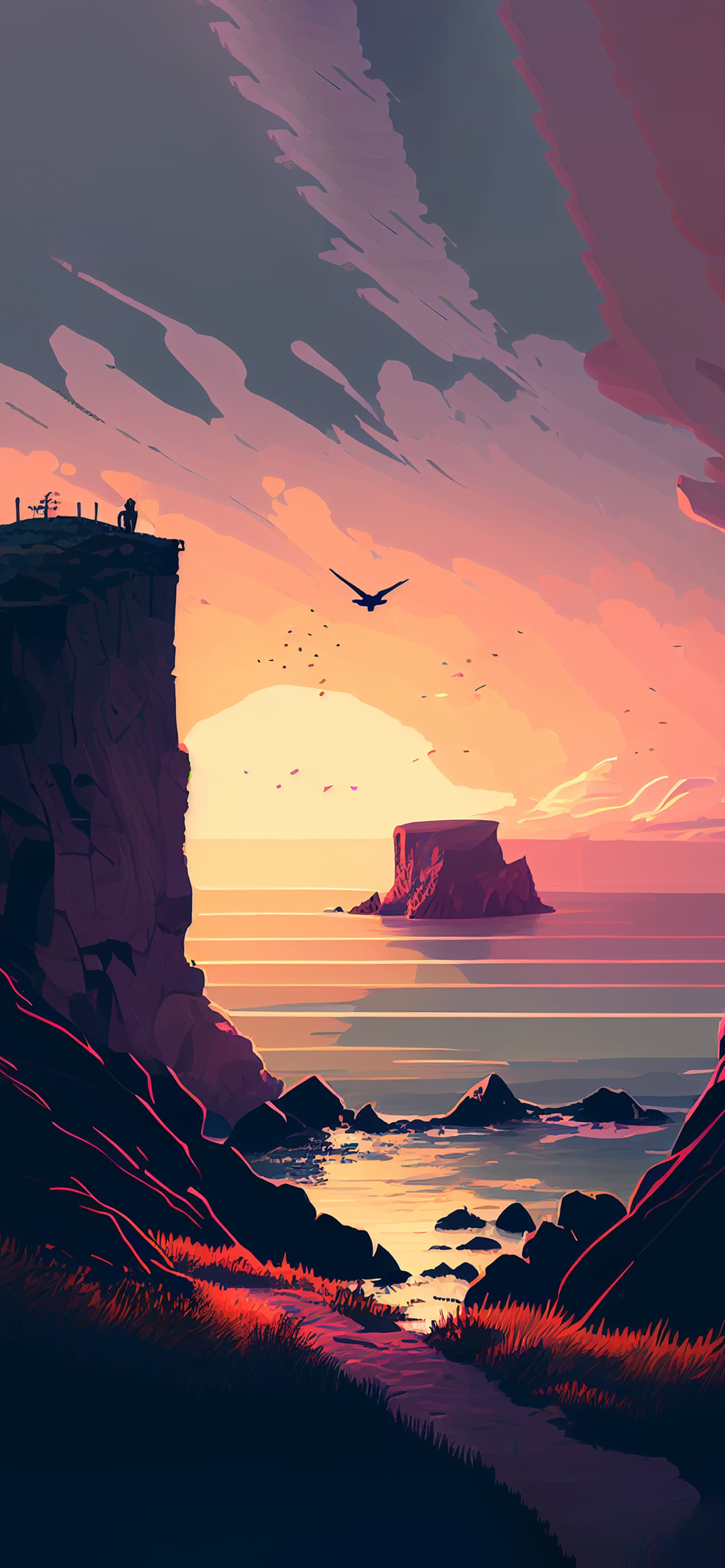 Coastal Cliff Sunset - Pro phone wallpaper