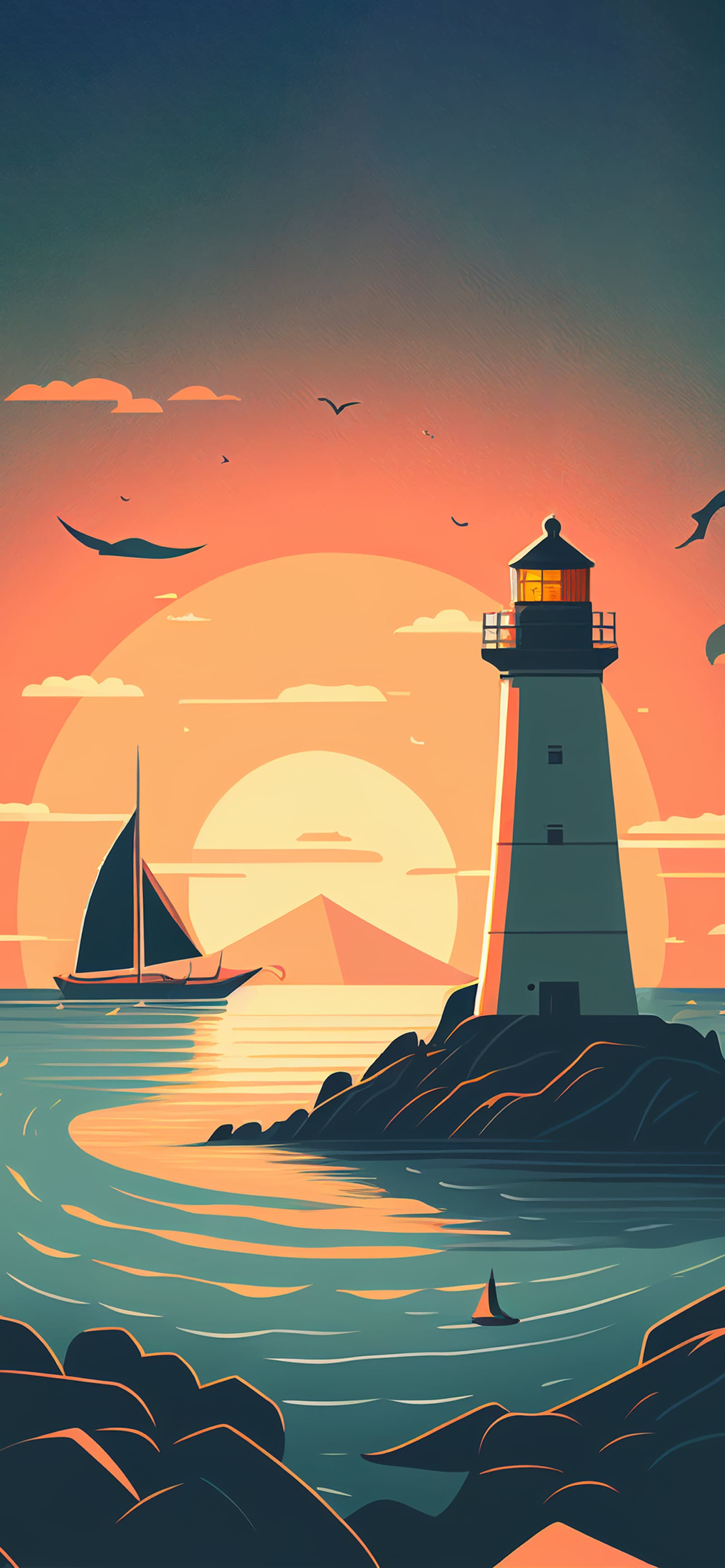 Lighthouse Sunset Seascape - Pro phone wallpaper
