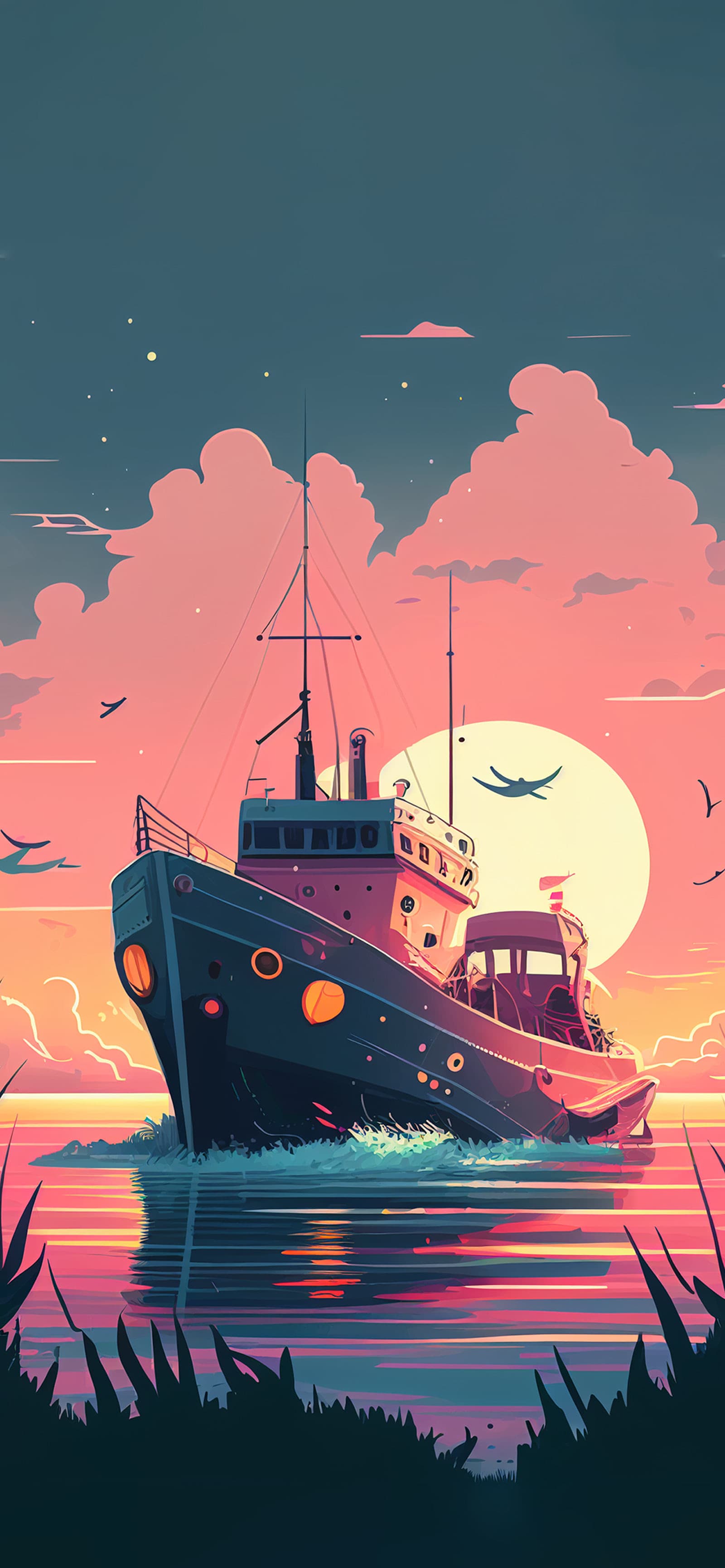 Fishing Boat Sunset - Pro phone wallpaper