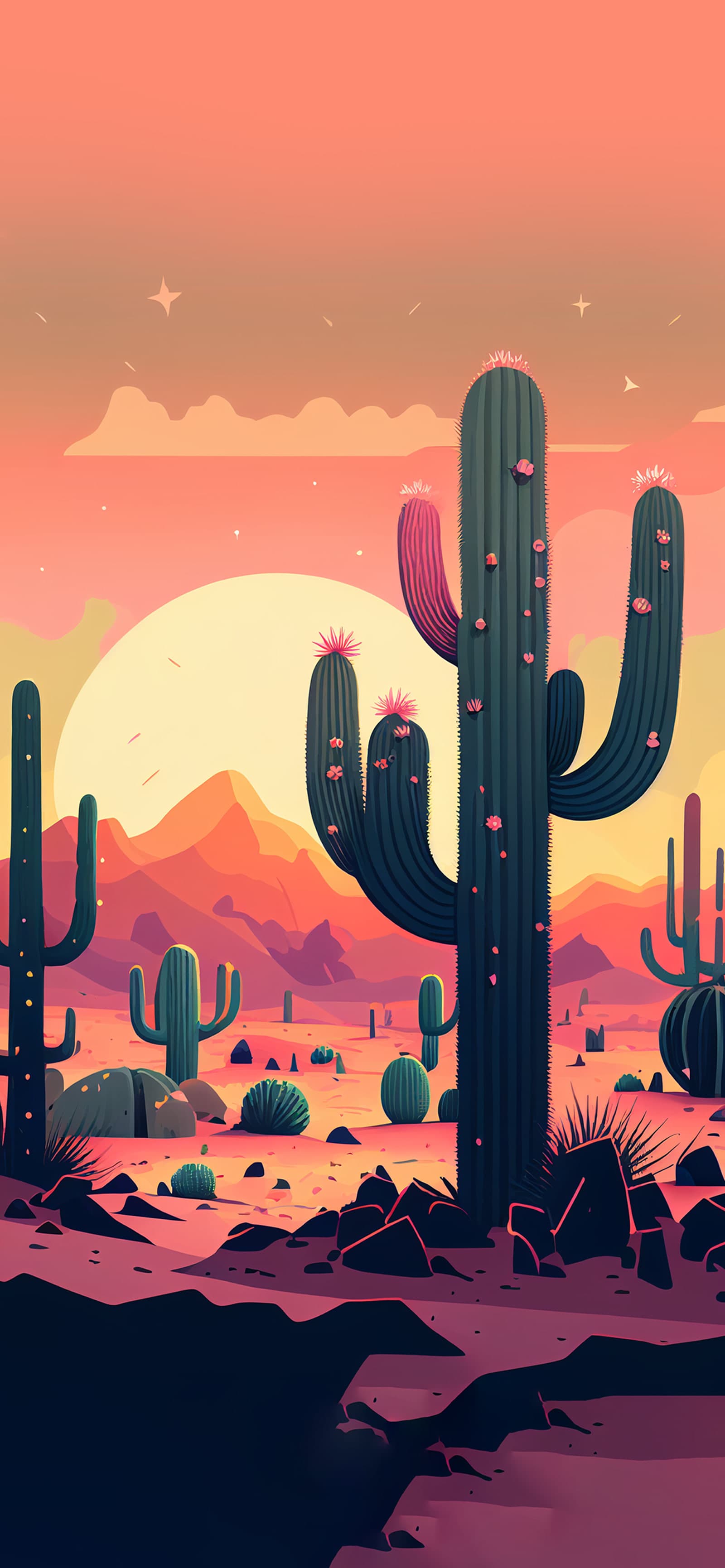 Flowering Cactus Sunset - Pro phone wallpaper