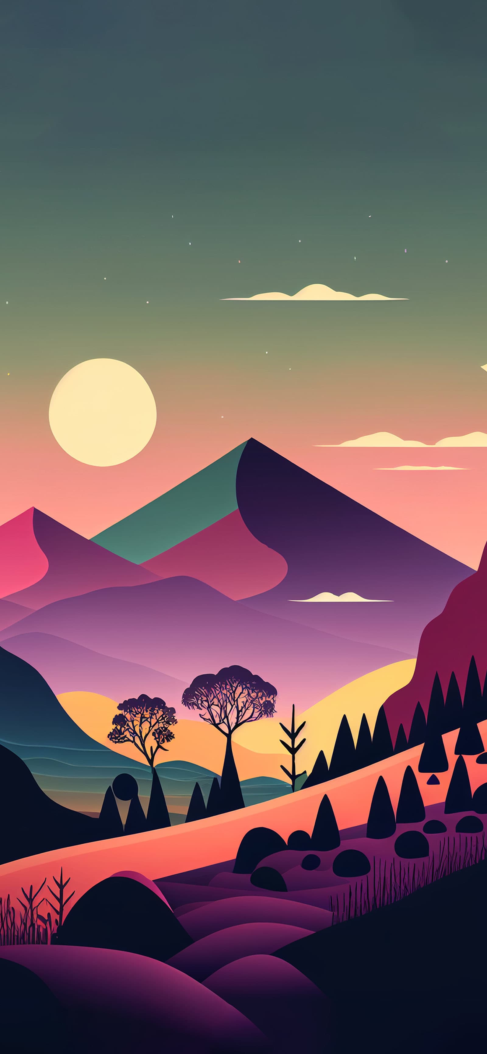 Pastel Mountainscape - Pro phone wallpaper