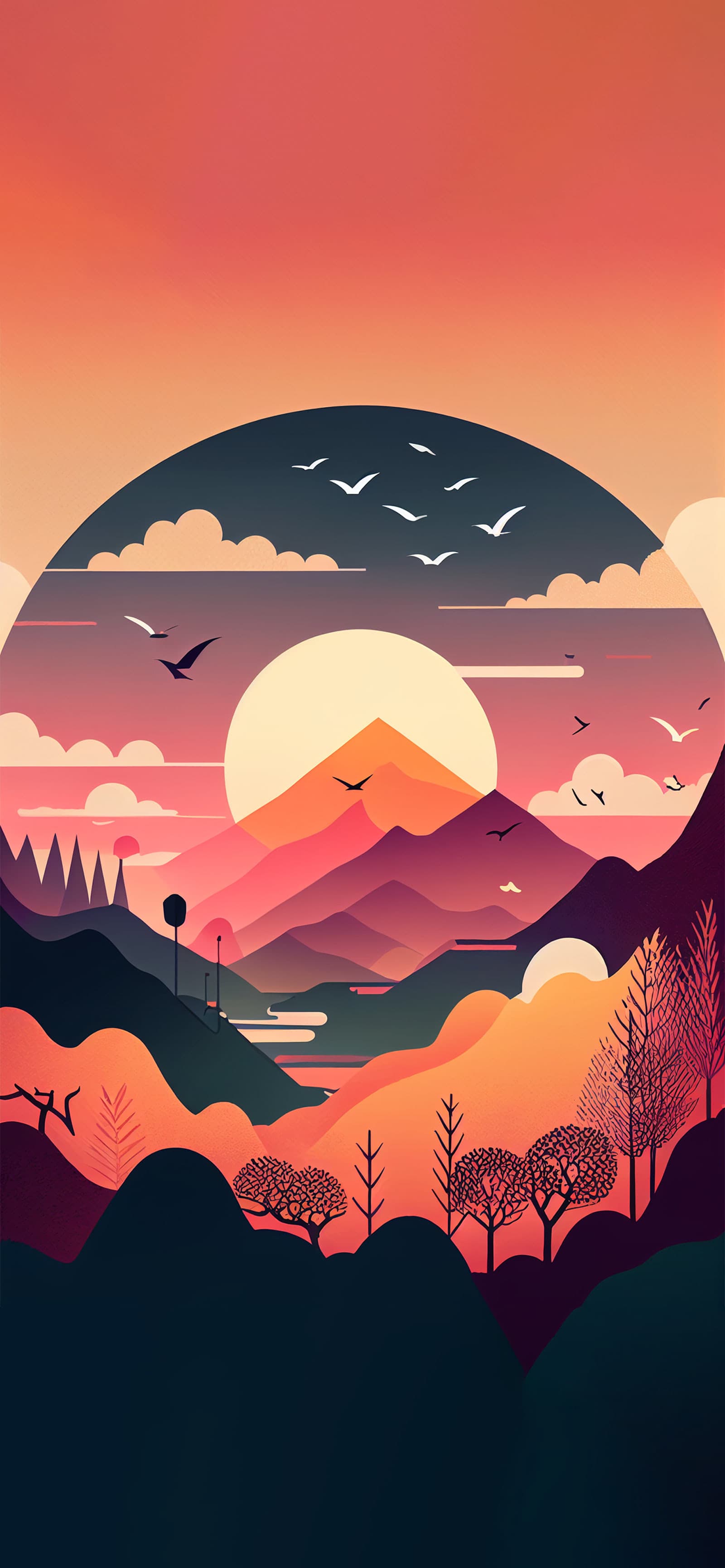 Mountain Sunset Birds - Pro phone wallpaper