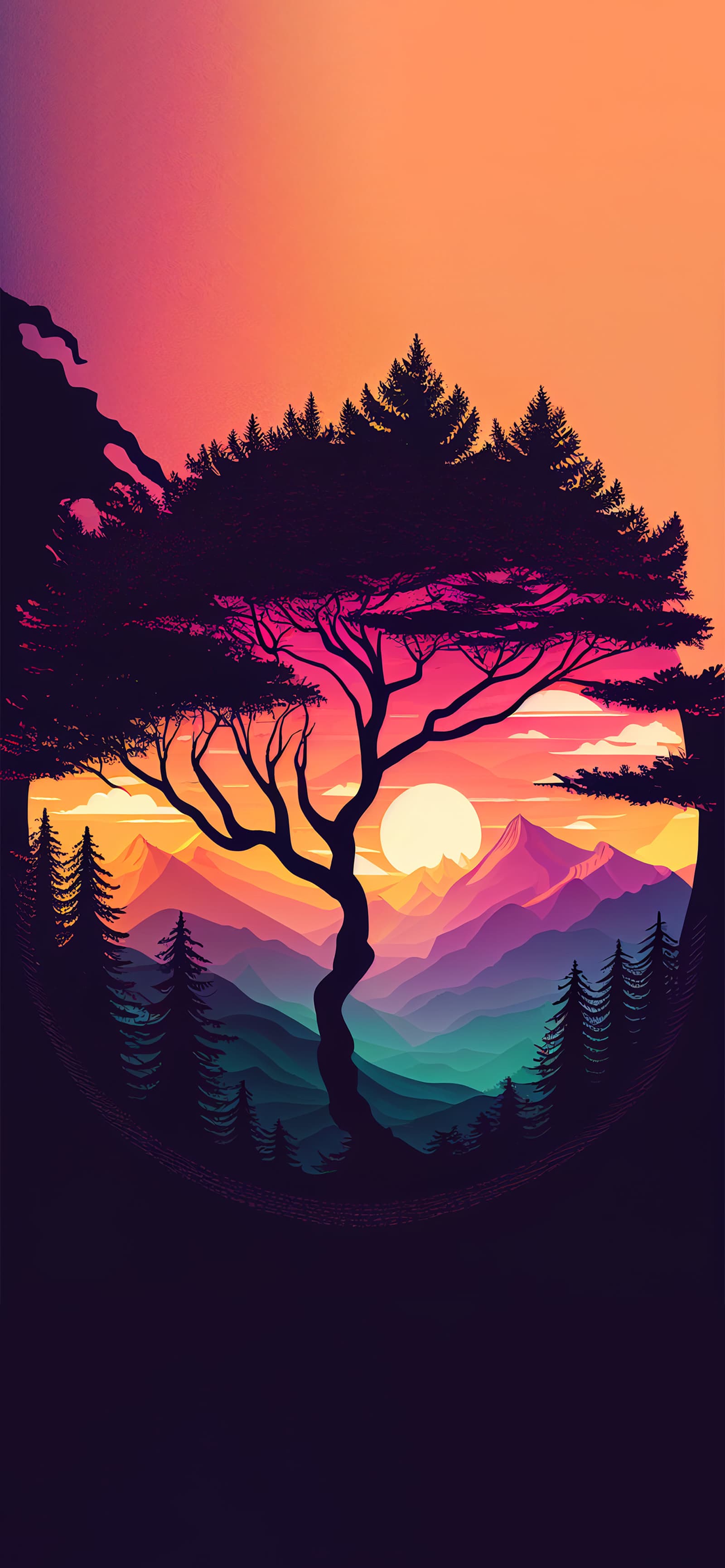 Silhouette Tree Sunset - Pro phone wallpaper
