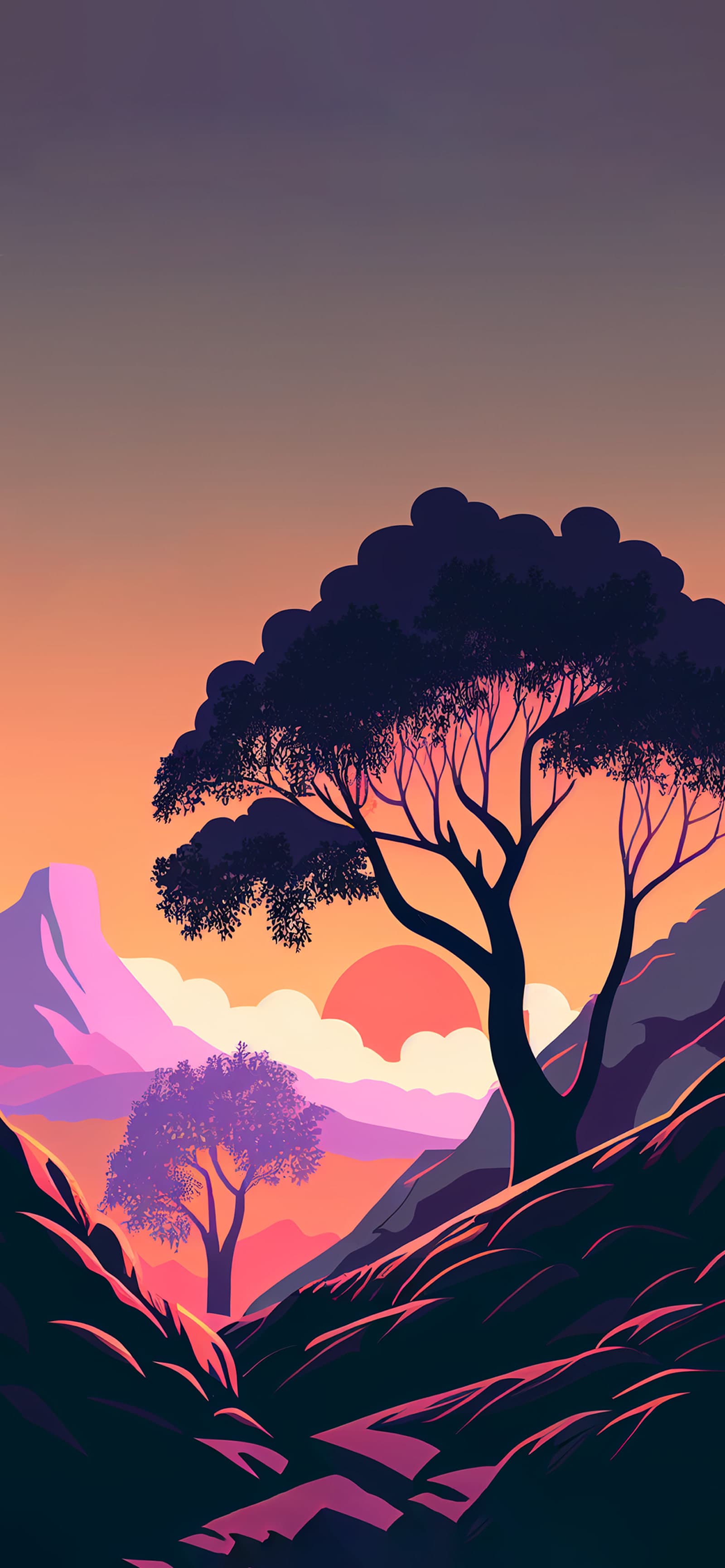 Tranquil Sunset Trees - Pro phone wallpaper