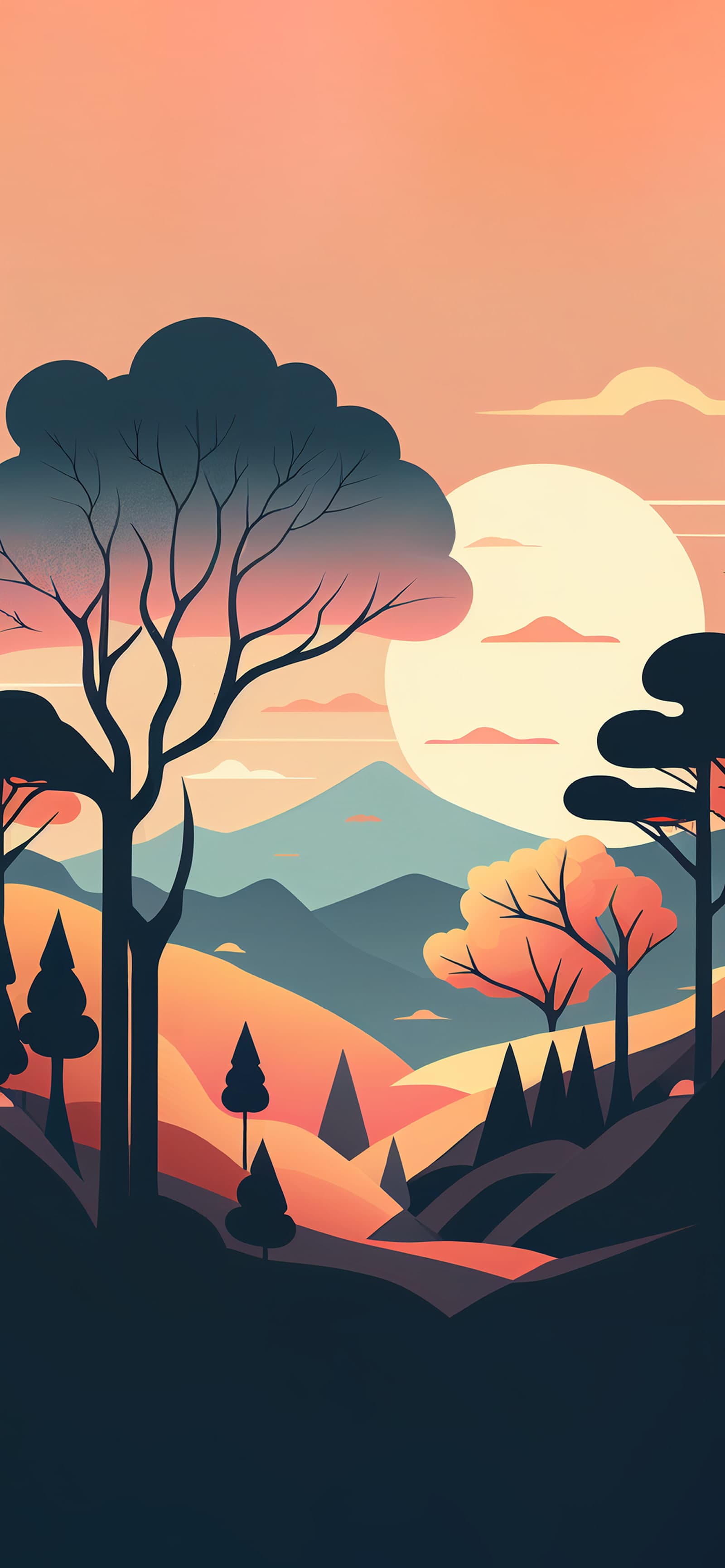 Silhouette Trees Sunset - Pro phone wallpaper