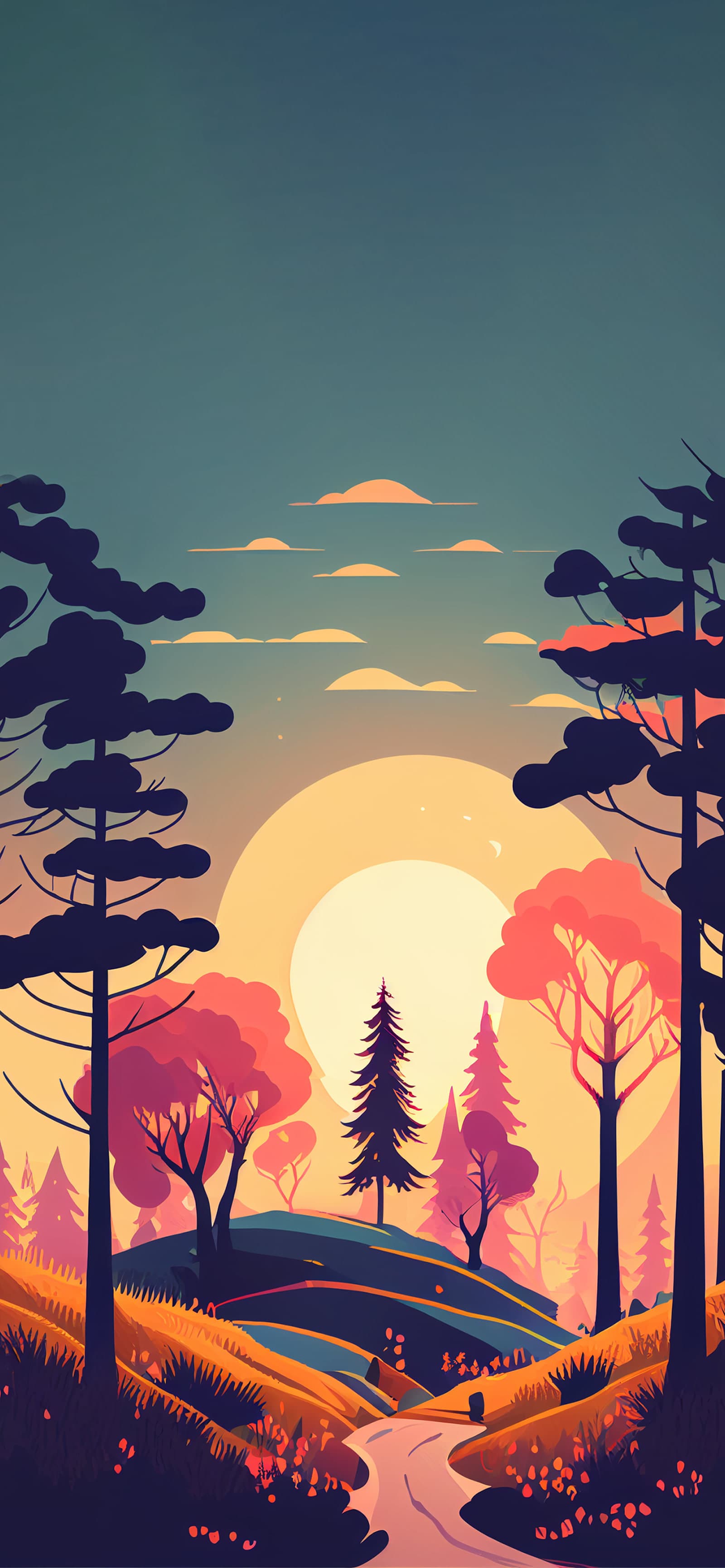 Forest Sunset Path - Pro phone wallpaper