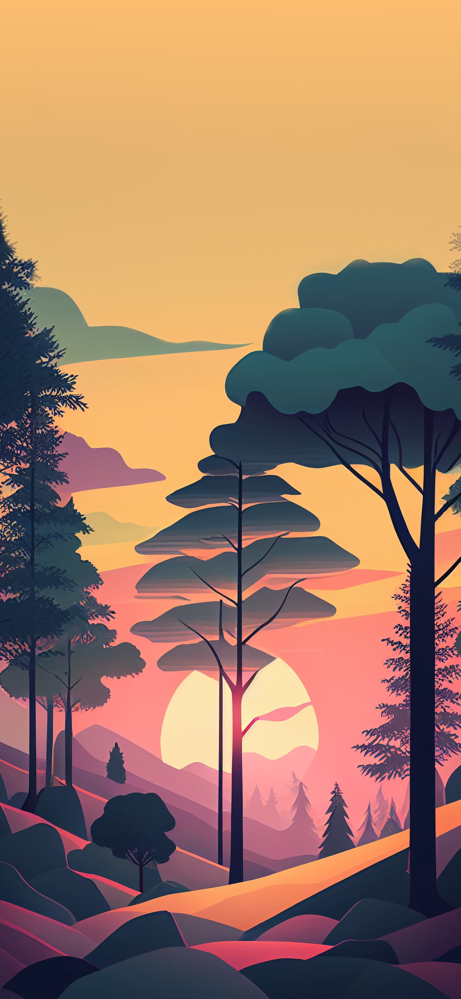 Sunset Forest Silhouette - Pro phone wallpaper