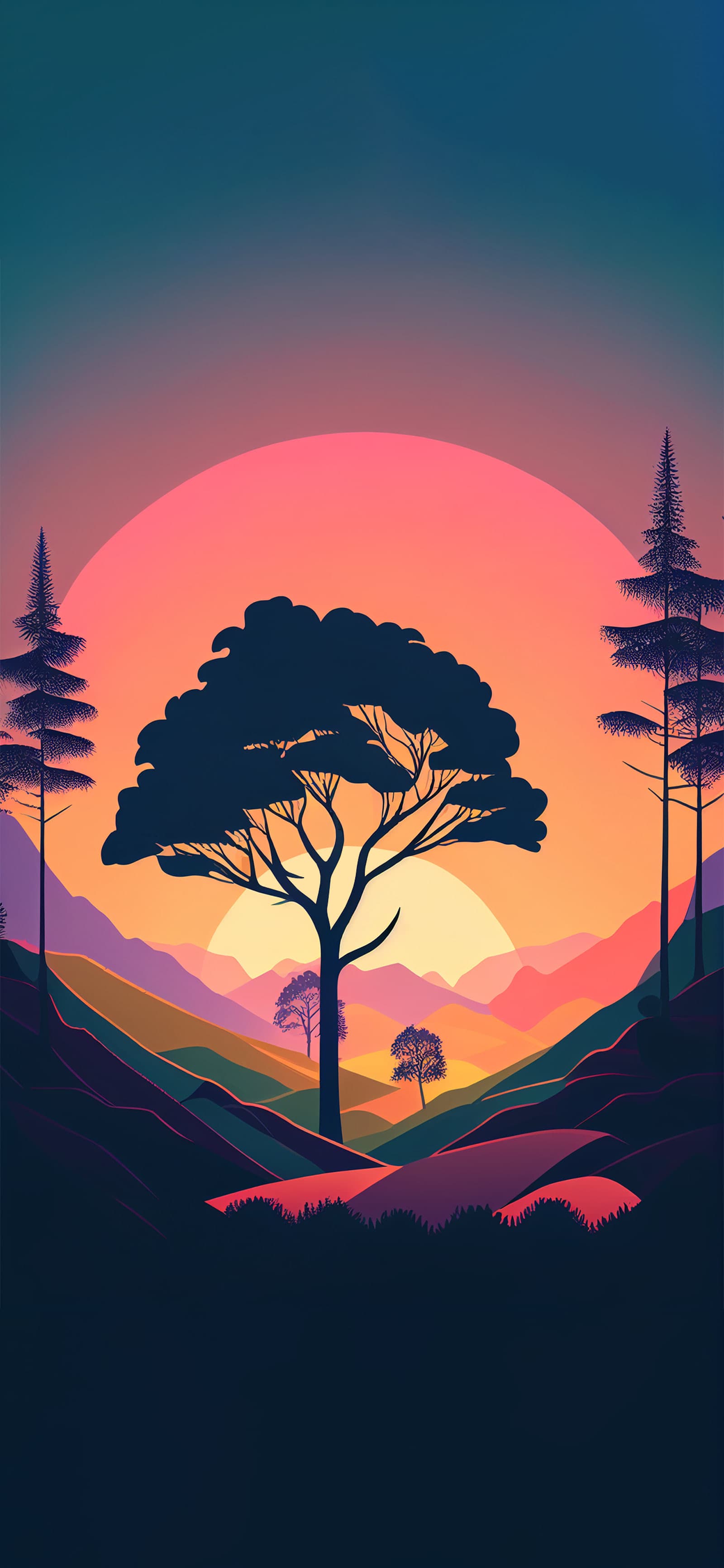 Silhouette Sunset Valley - Pro phone wallpaper